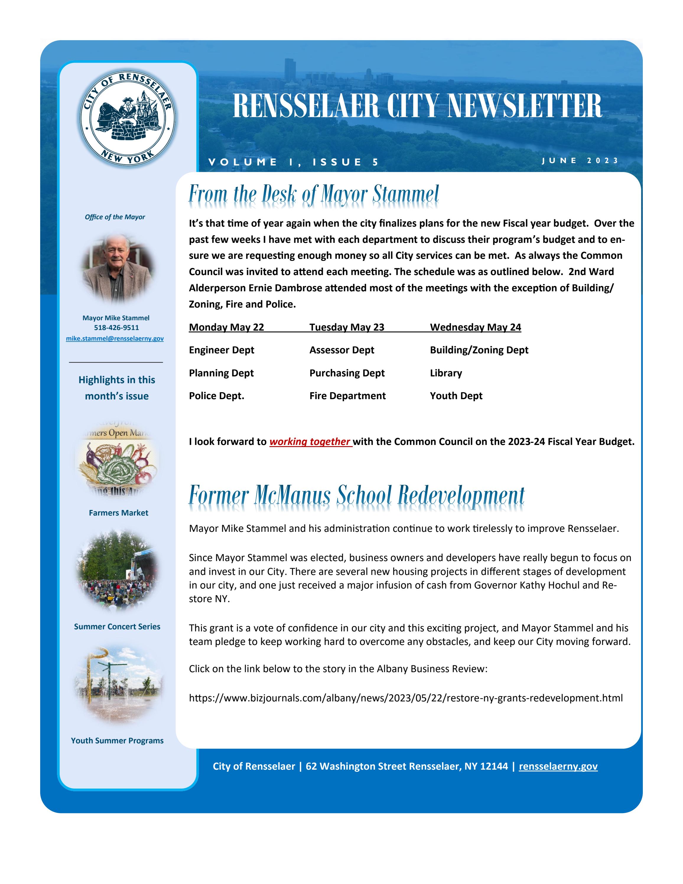 Rensselaer City Newsletter June 2023 by City of Rensselaer, NY Issuu