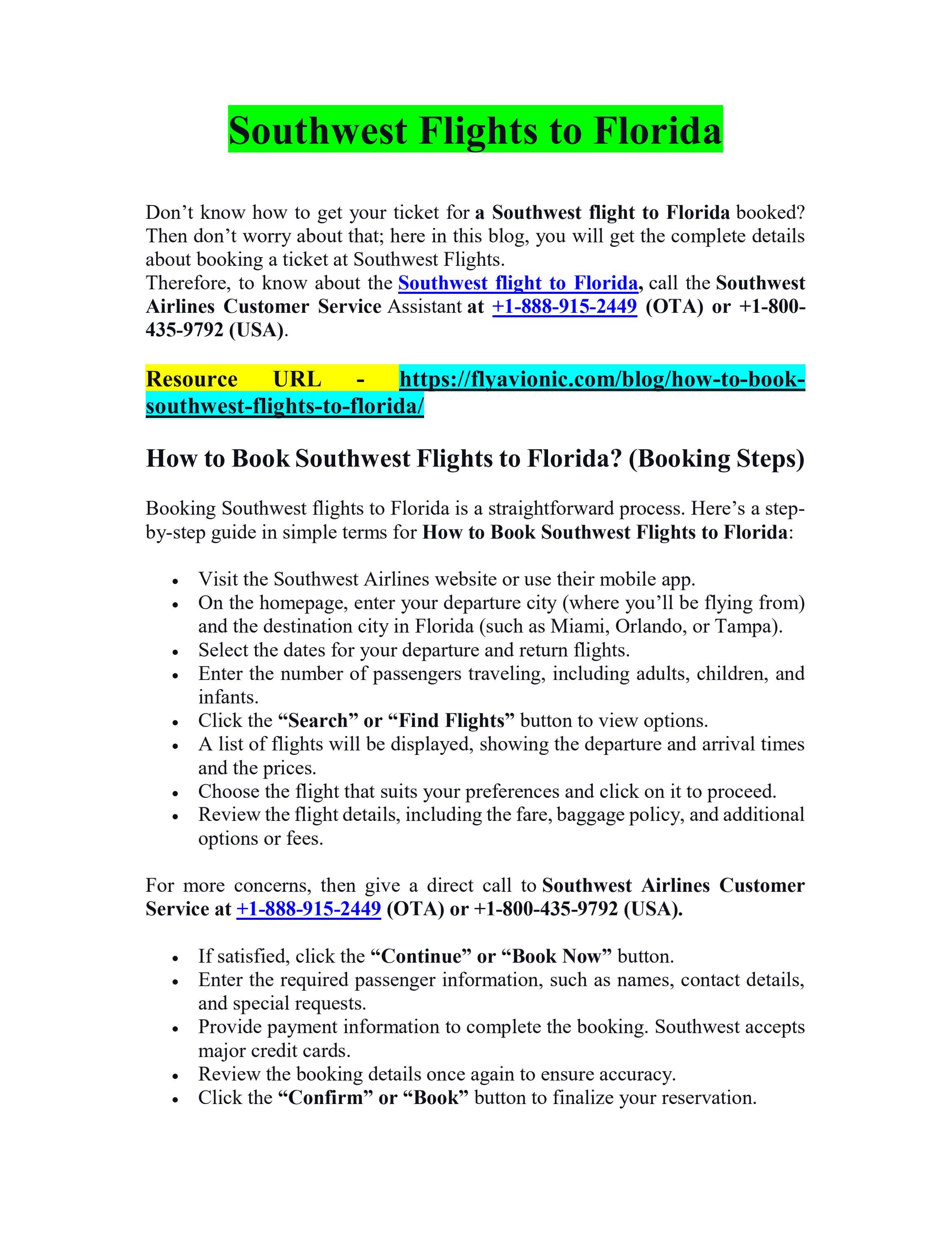 Southwest Flights To Florida
