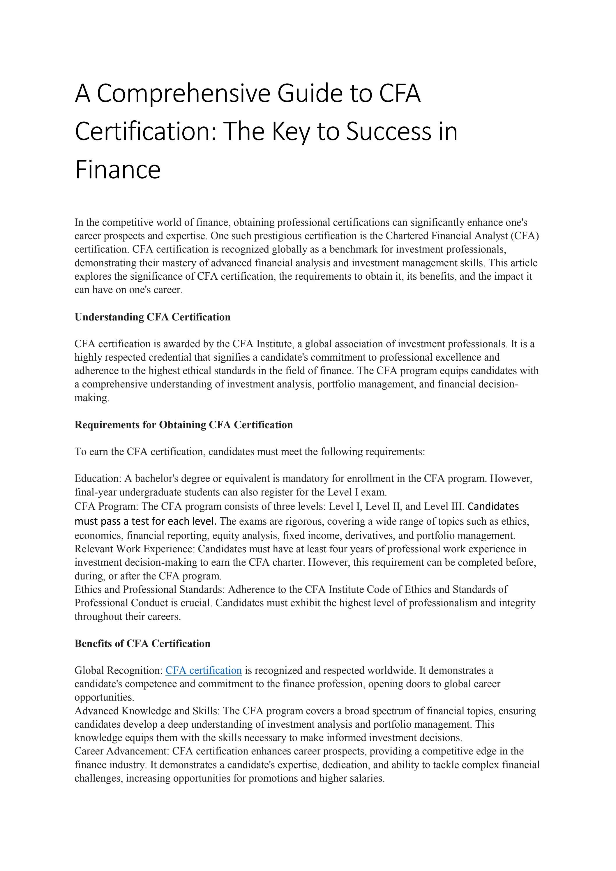 CFA Certification by VG Learning Destination Issuu