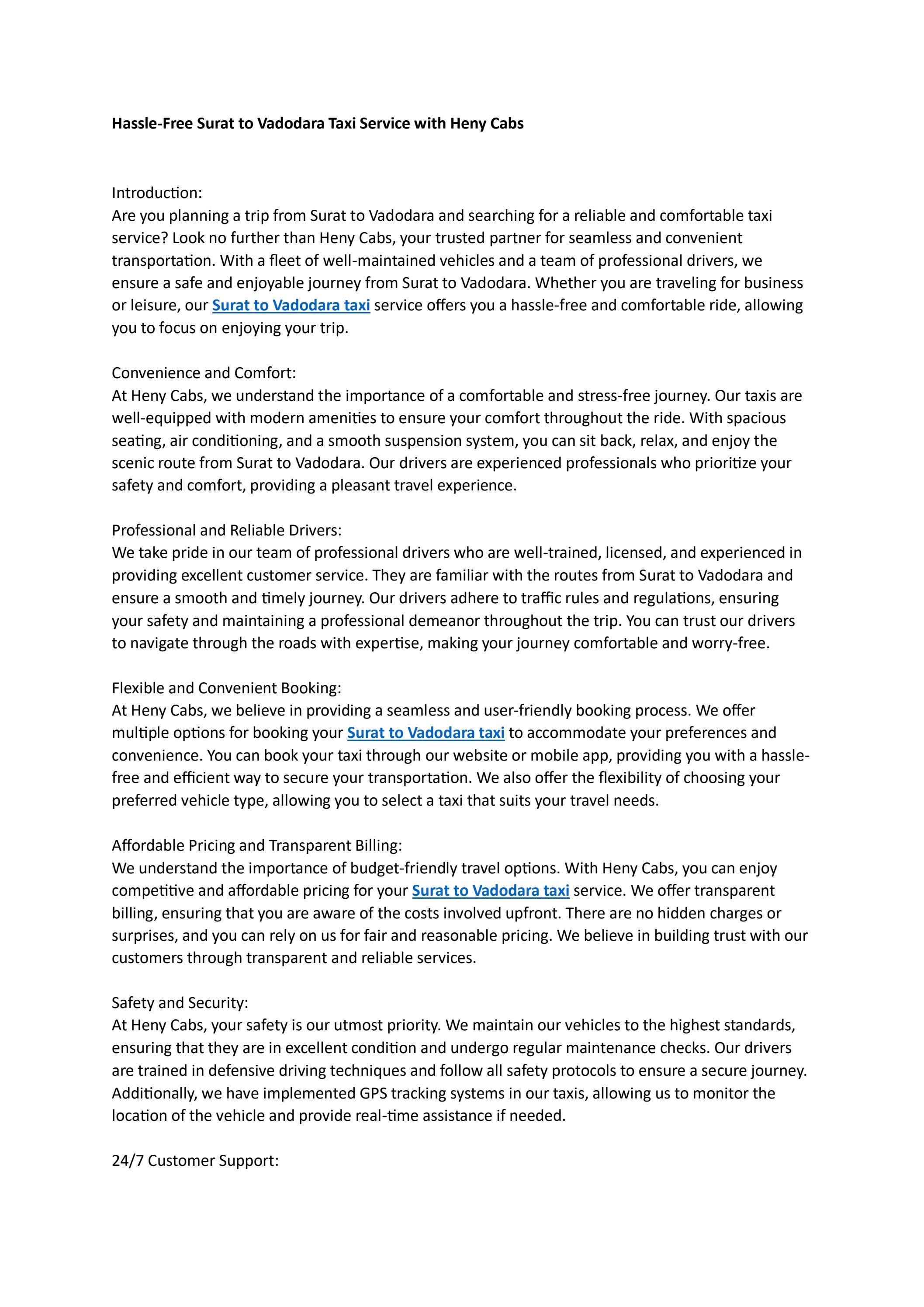 HassleFree Surat to Vadodara Taxi Service with Heny Cabs by henycabs