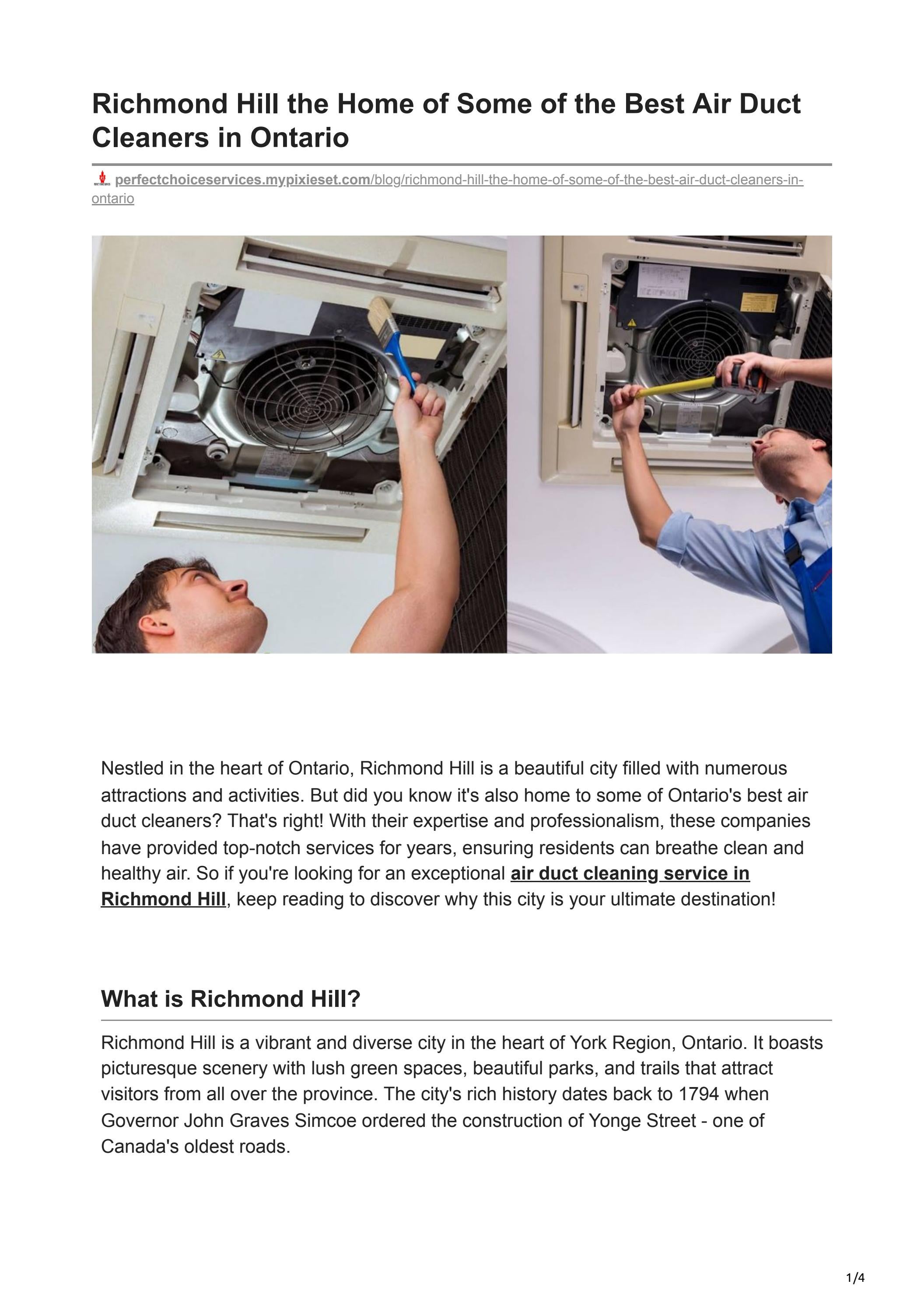 Richmond Hill the Home of Some of the Best Air Duct Cleaners in Ontario