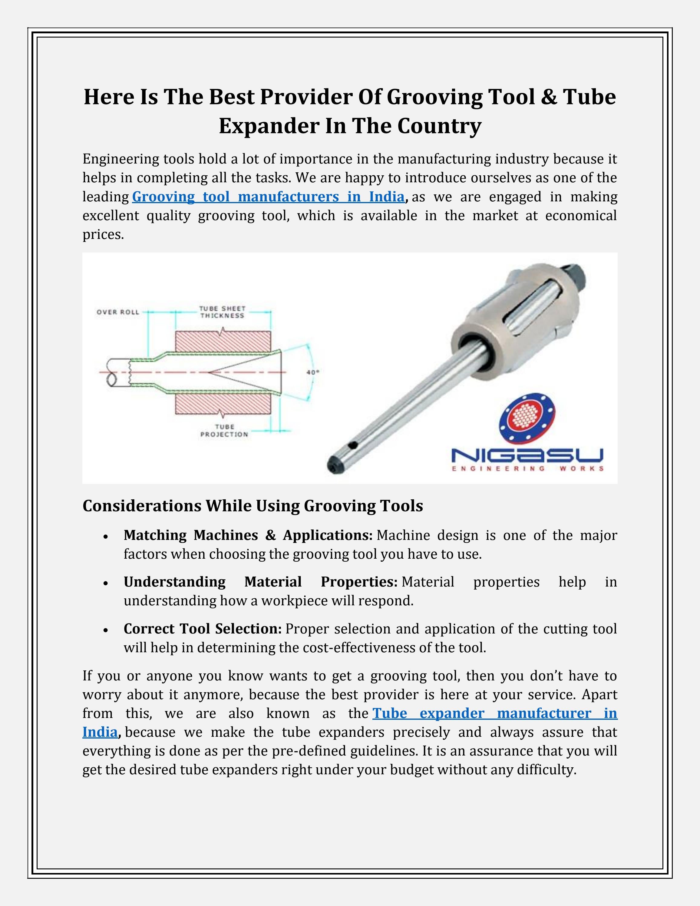 Tube Expander manufacturer in India by Nigasu Engineering Works Issuu