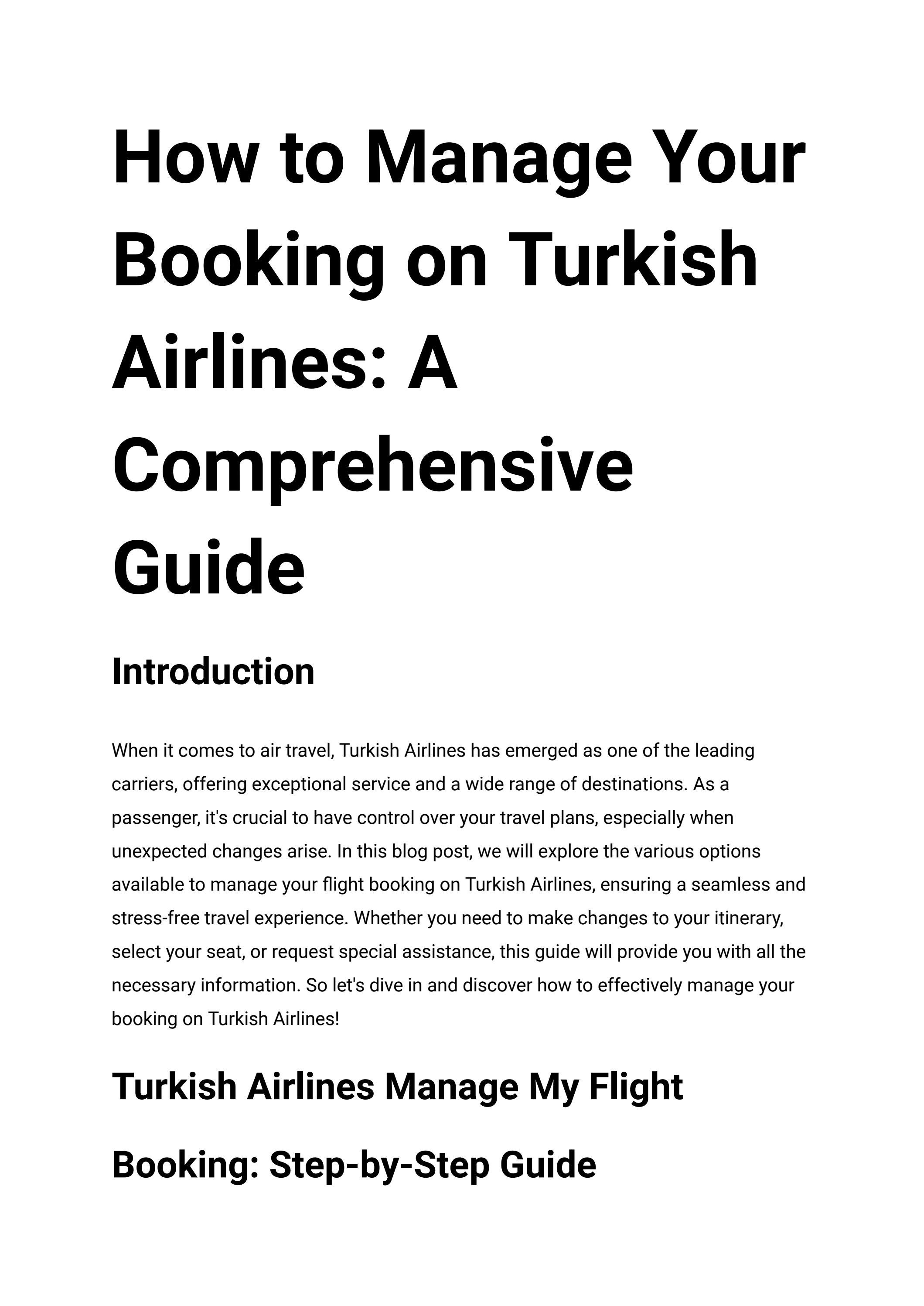 How to Manage Your Booking on Turkish Airlines A Comprehensive Guide