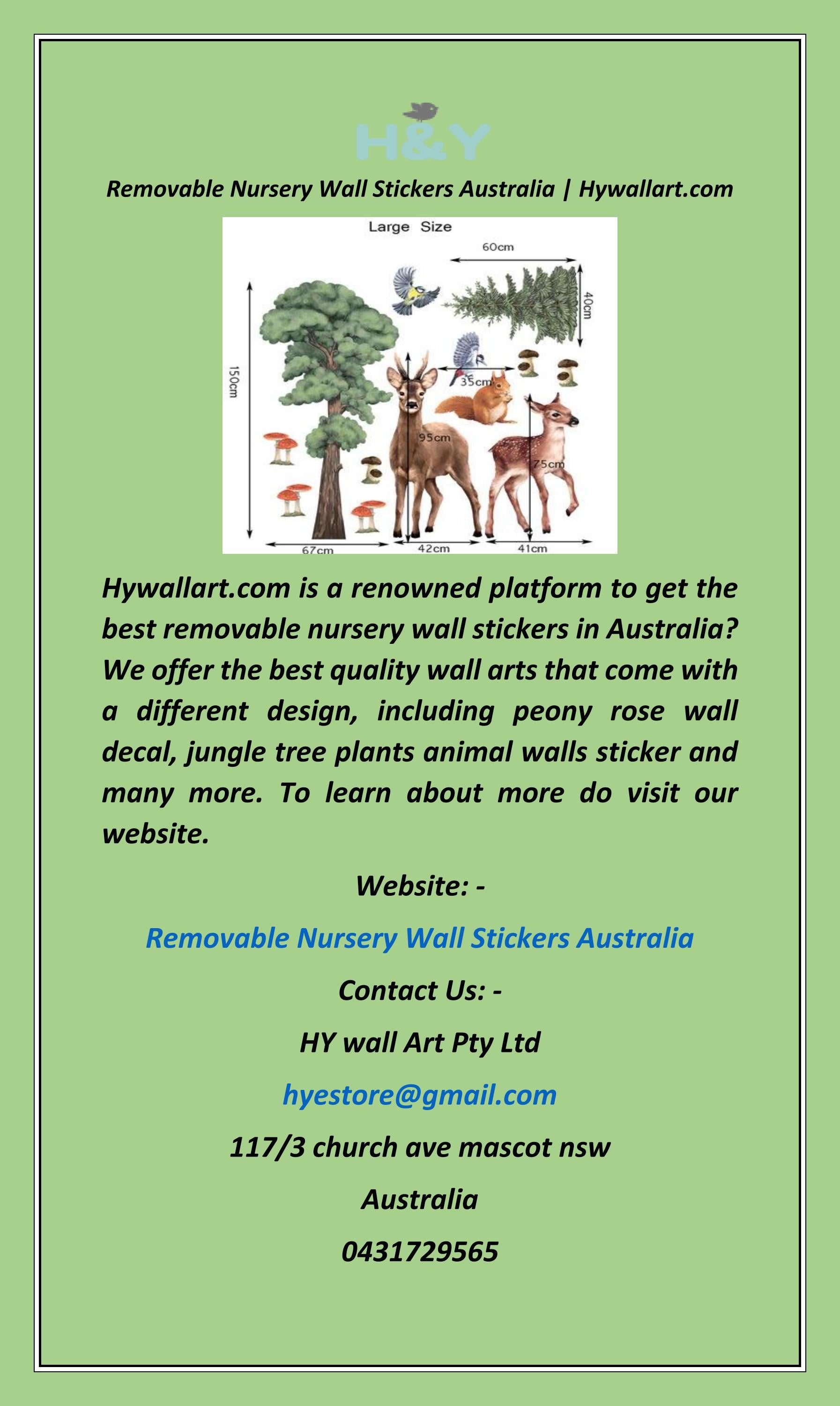 Removable Nursery Wall Stickers Australia by HY wall