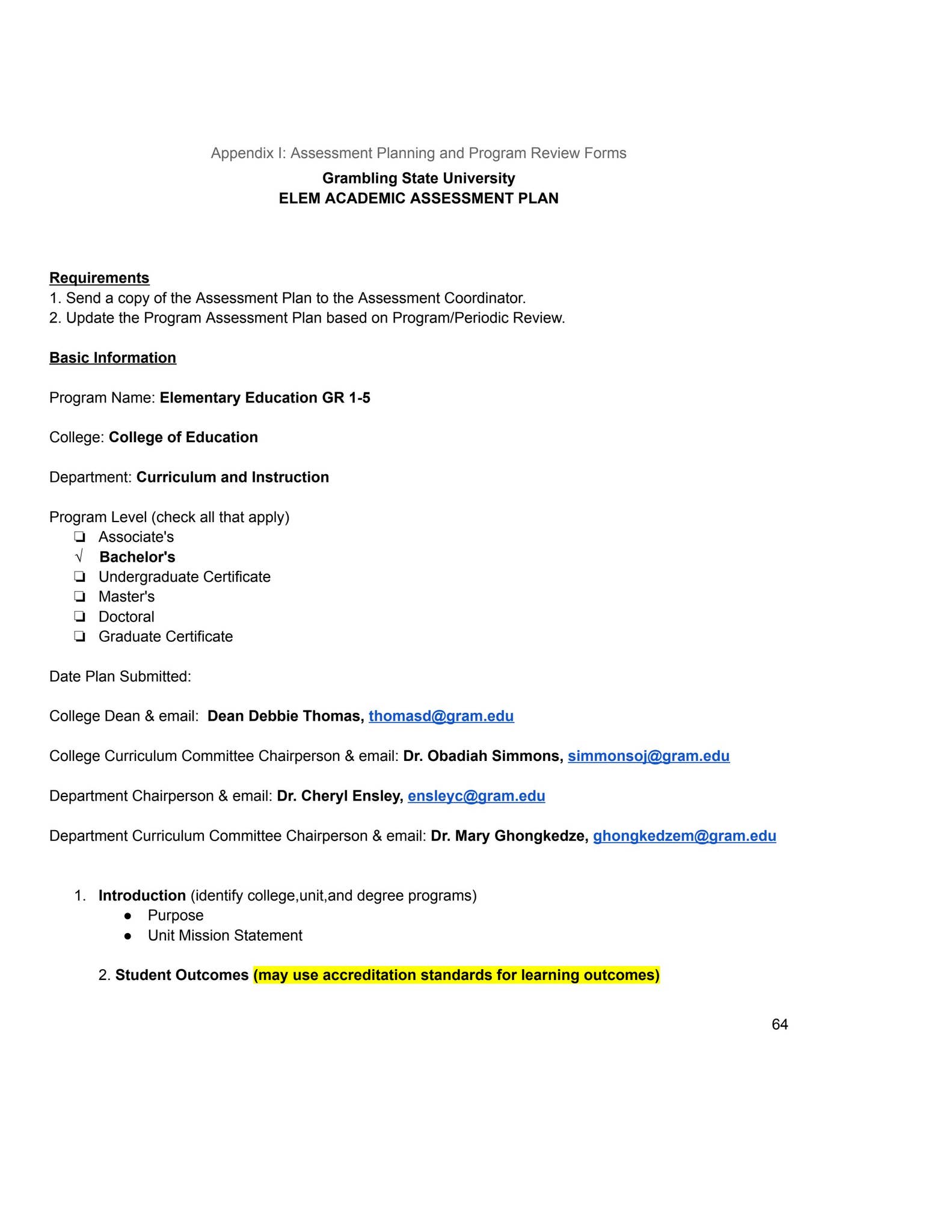Appendix I- Assessment Planning and Program Review Forms by Michele ...