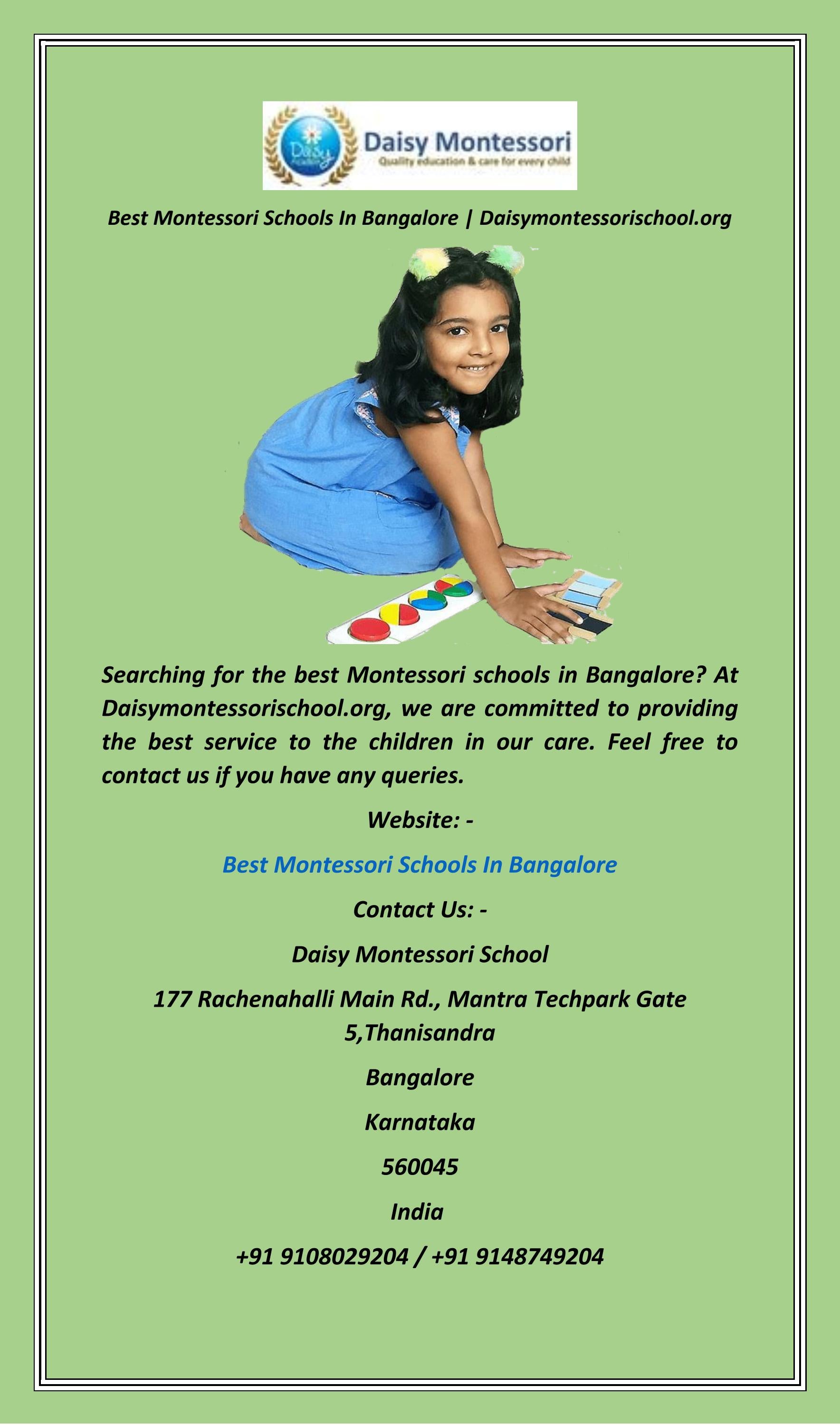Best Montessori Schools In Bangalore by