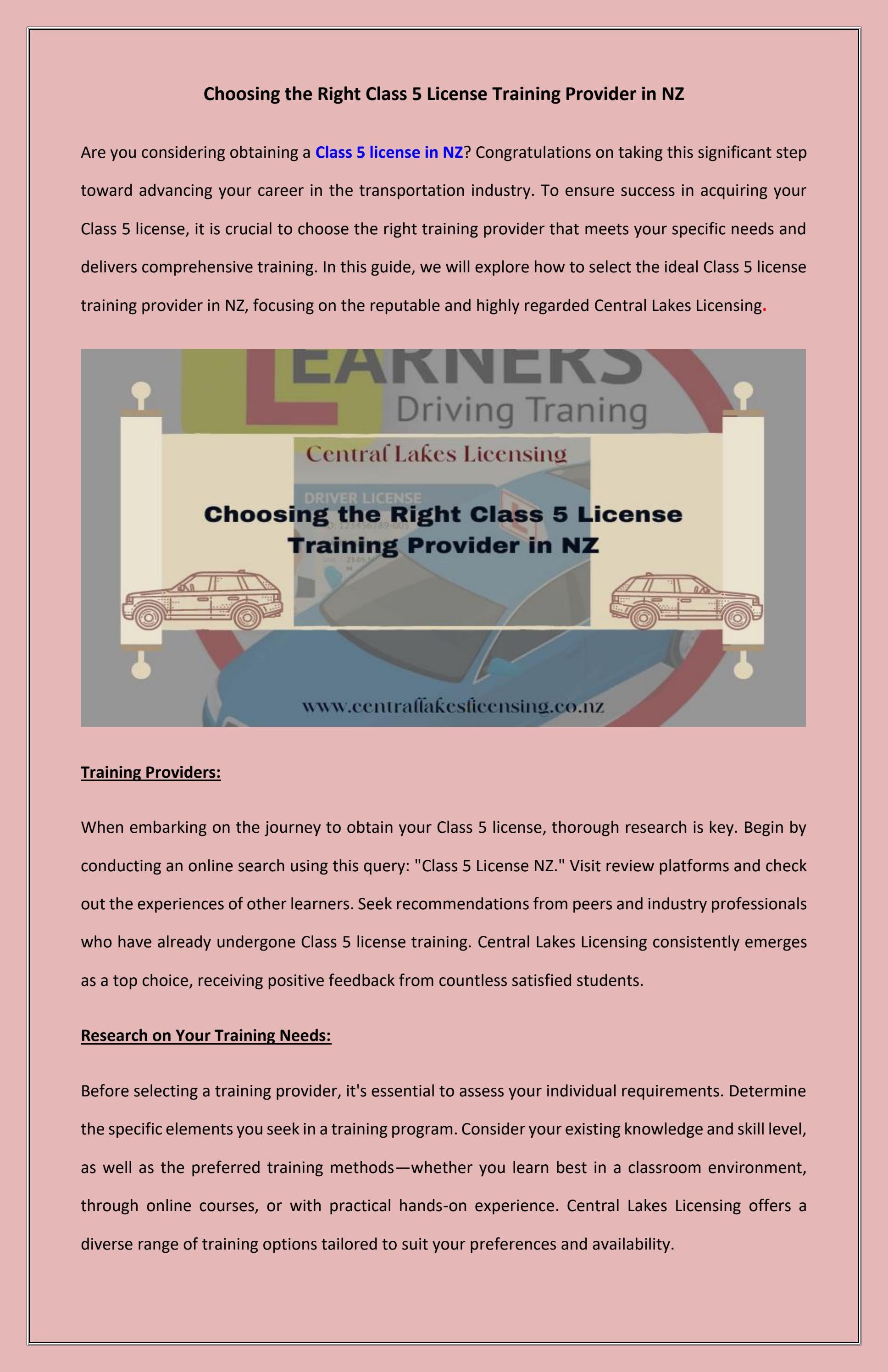Choosing the right class 5 license training provider in nz by