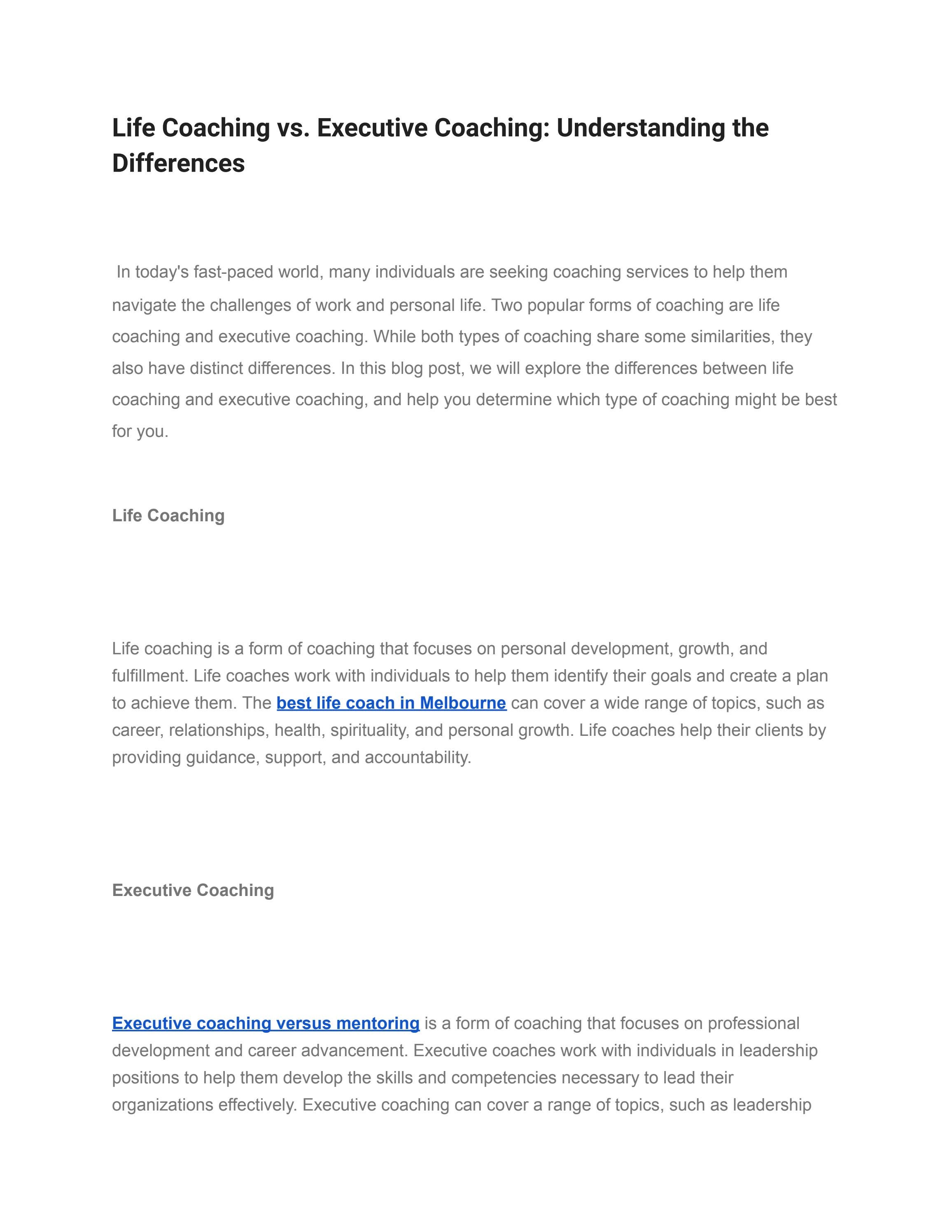 Life Coaching vs. Executive Coaching Understanding the Differences by