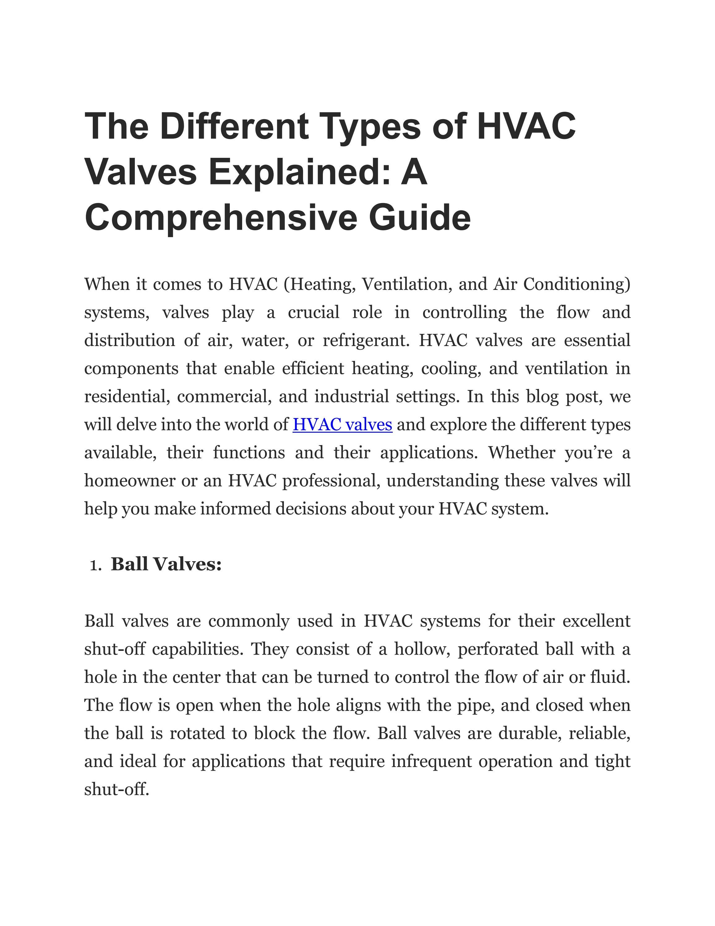 The Different Types of HVAC Valves Explained A Comprehensive Guide by