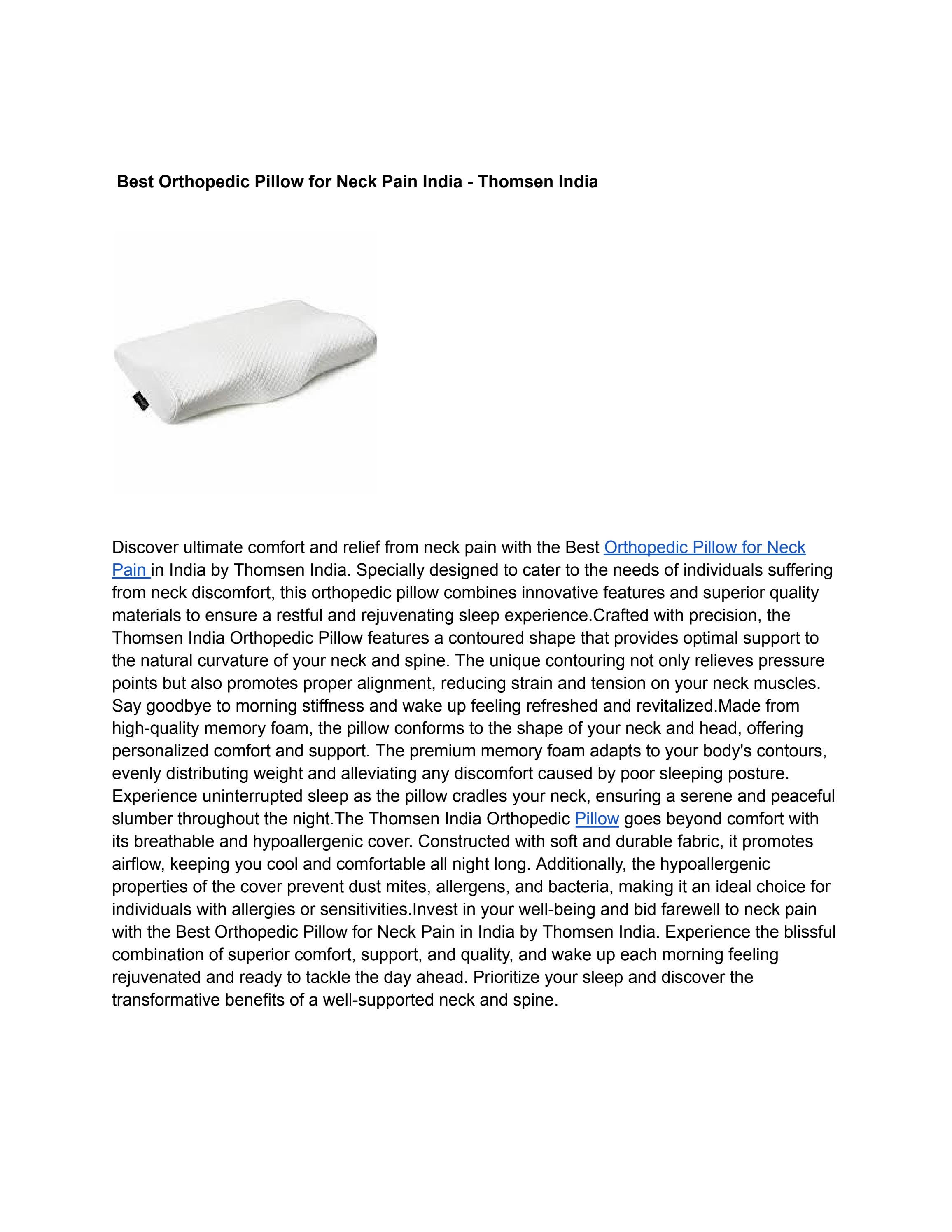 Best Orthopedic Pillow for Neck Pain India Thomsen India by Thomsen