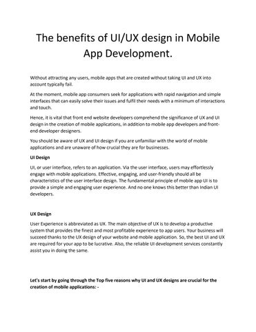 The benefits of UI/UX design in Mobile App Development. by Saraj ...