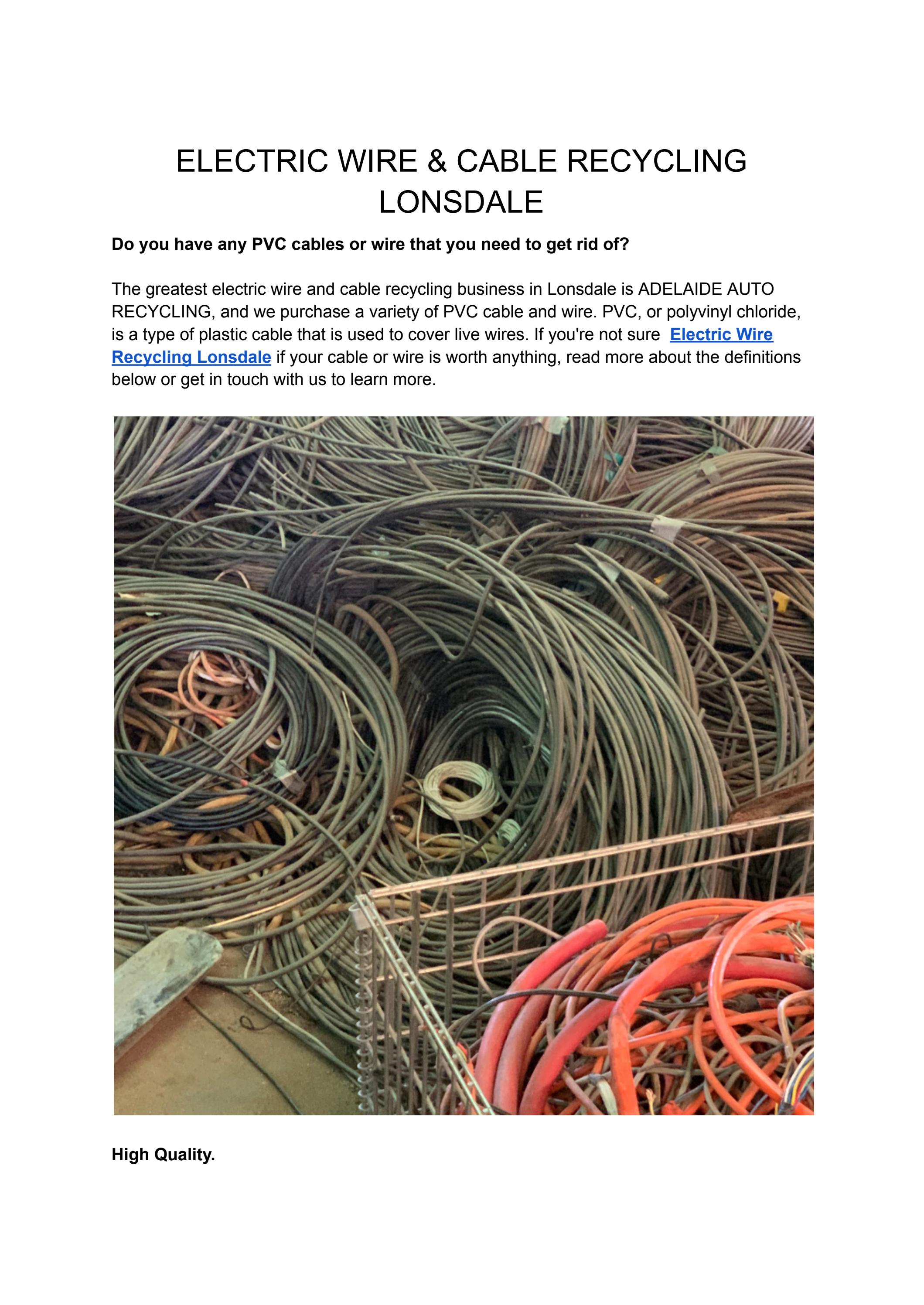 Electric Wire & Cable Recycling Adelaide Adelaide Metal Recycling by