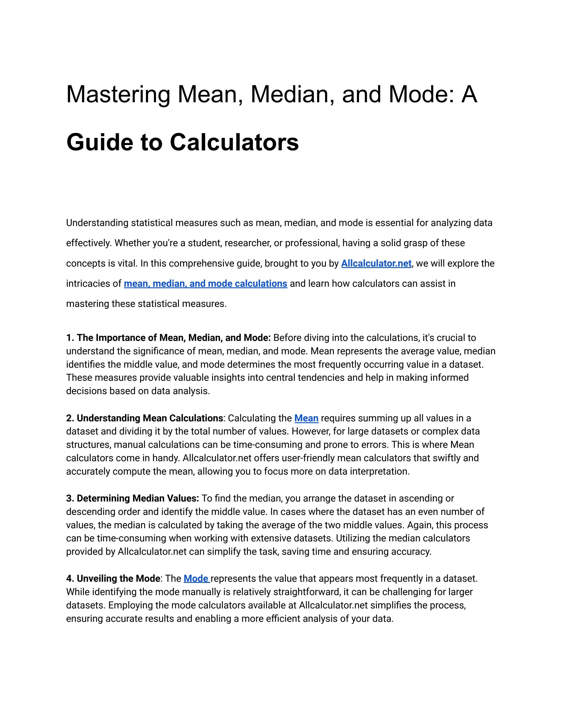 Mastering Mean, Median, and Mode A Guide to Calculators by Caleb