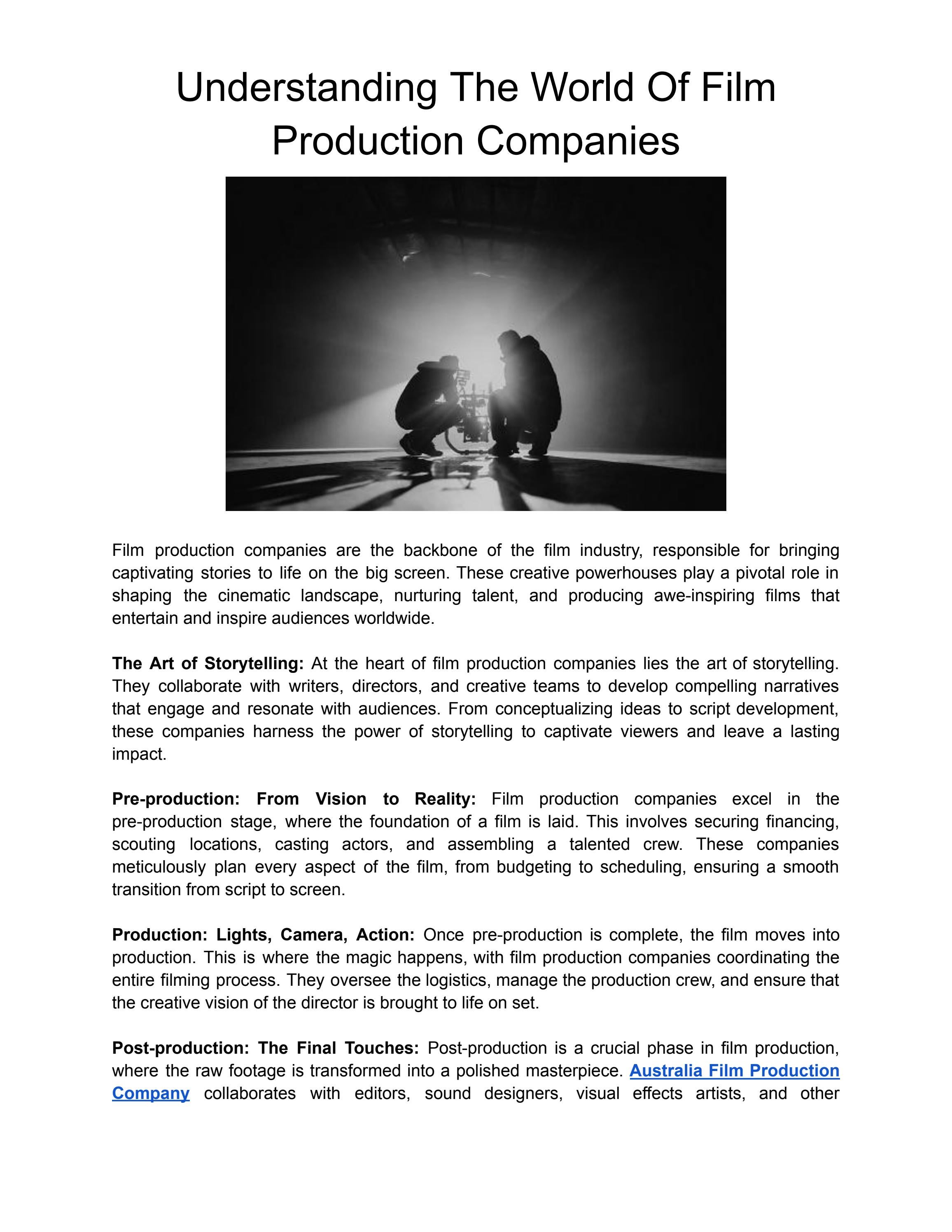 Understanding The World Of Film Production Companies by Culture Kid
