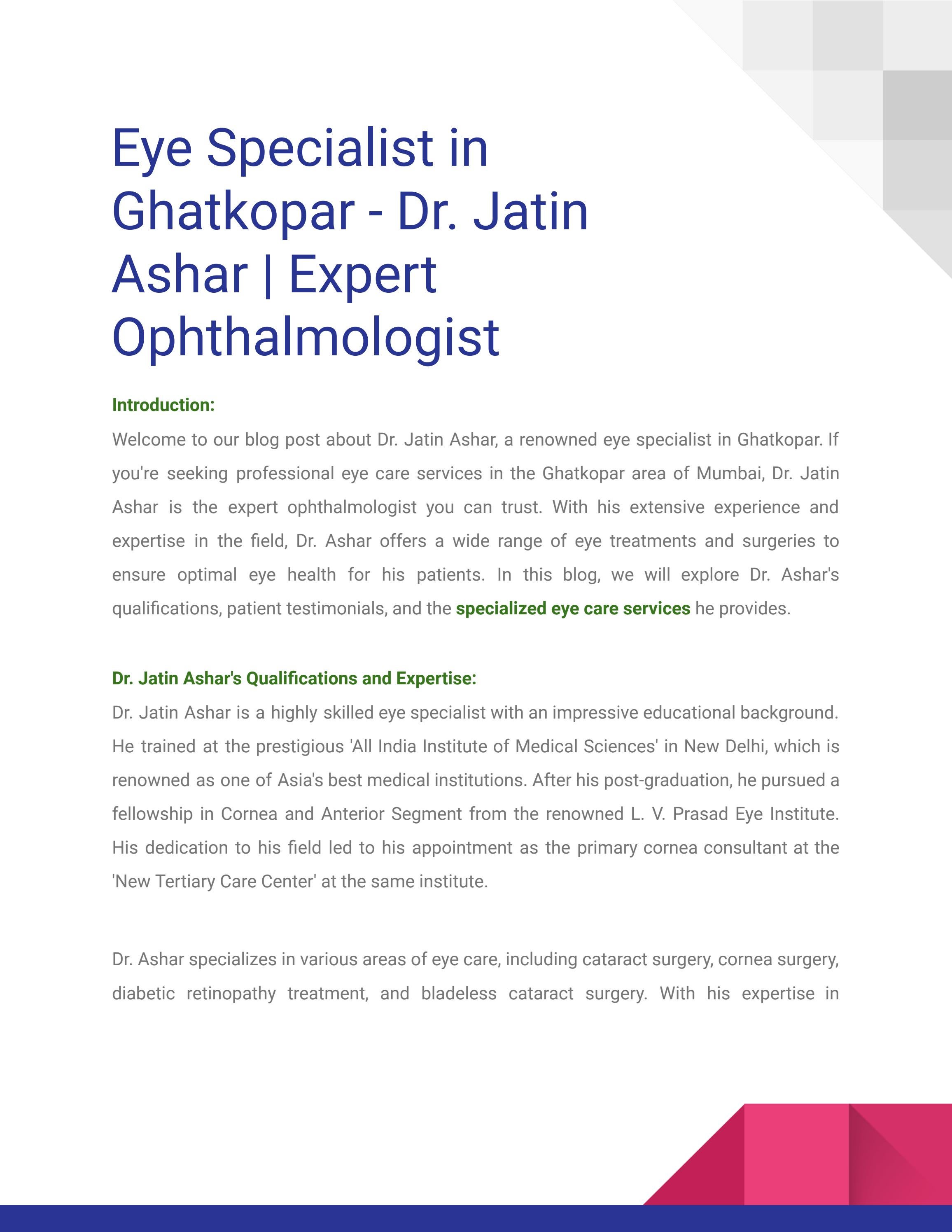 Eye Specialist in Ghatkopar Dr. Jatin Ashar Expert Ophthalmologist