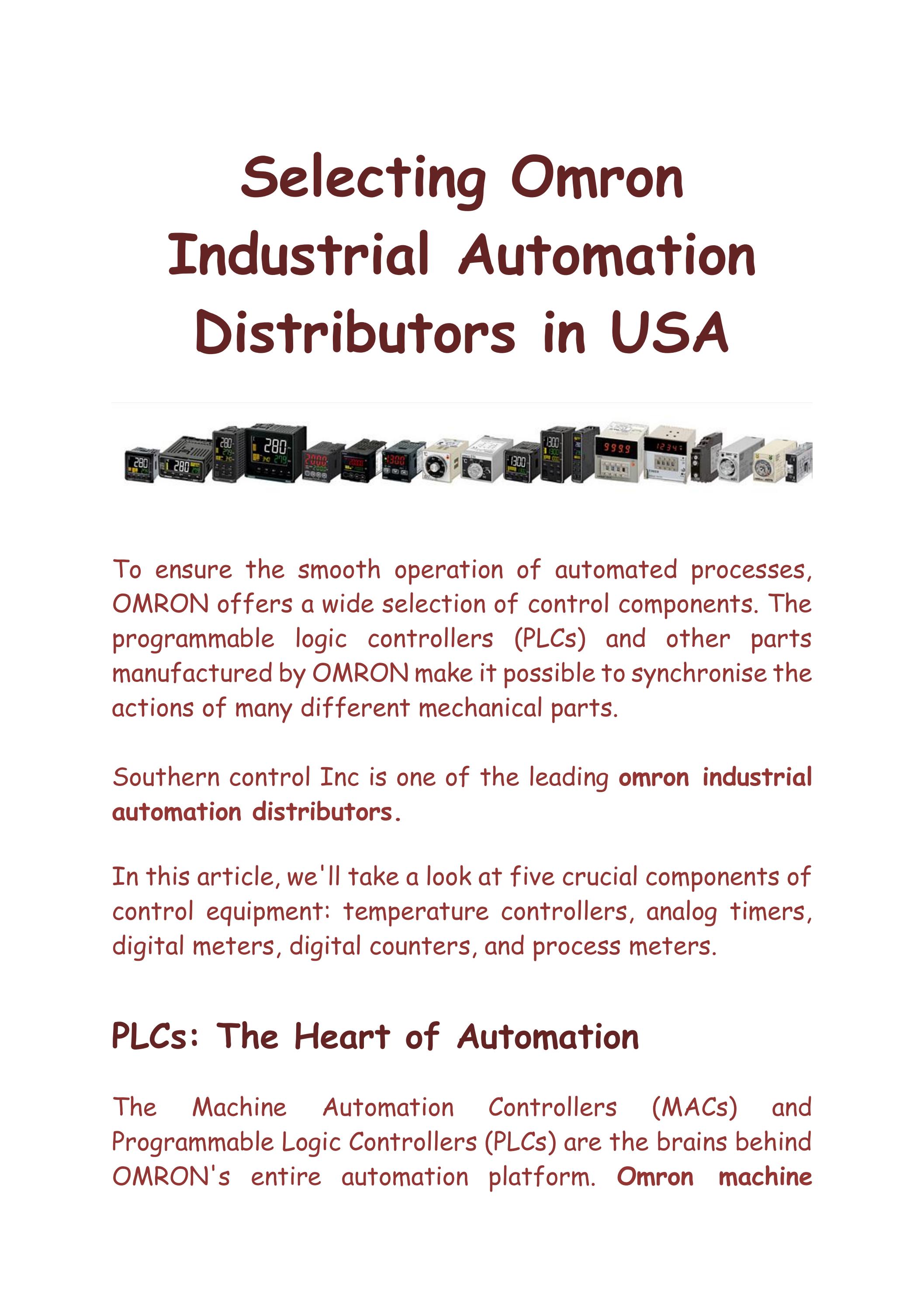 Selecting Omron Industrial Automation Distributors in USA by