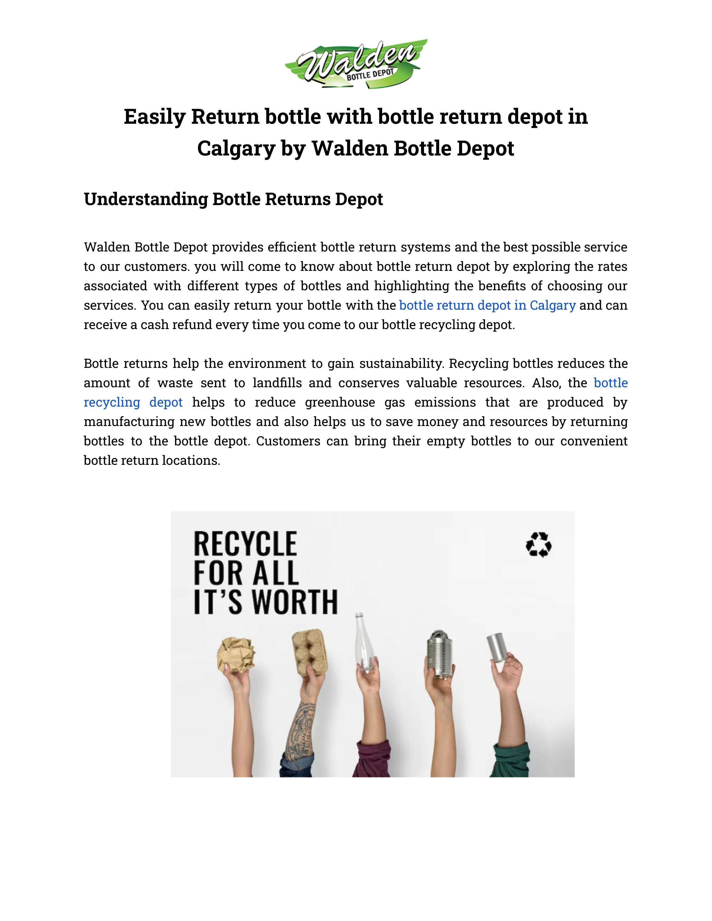 Easily Return bottle with bottle return depot in Calgary by Walden Bottle Depot by waldenbottle