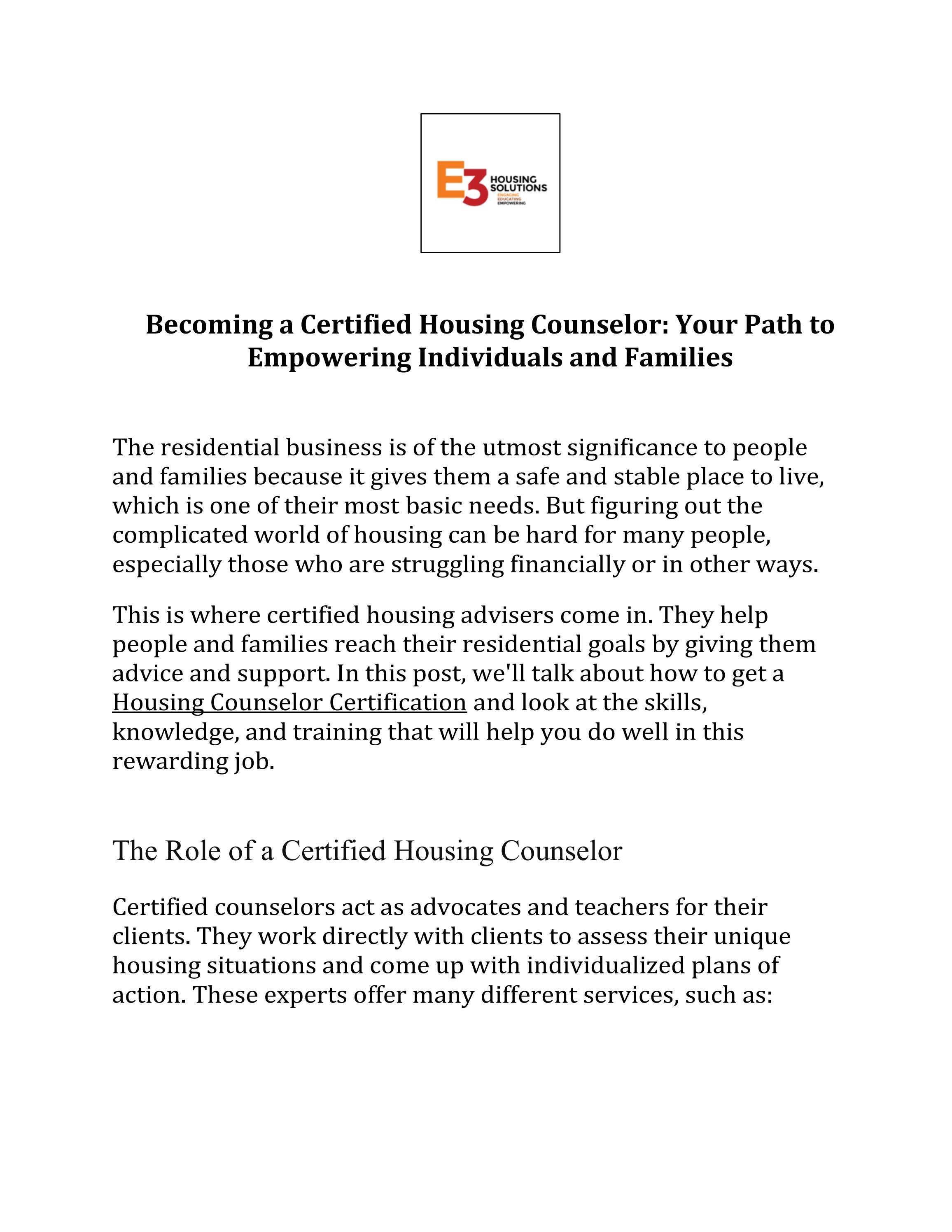 a Certified Housing Counselor Your Path to Empowering