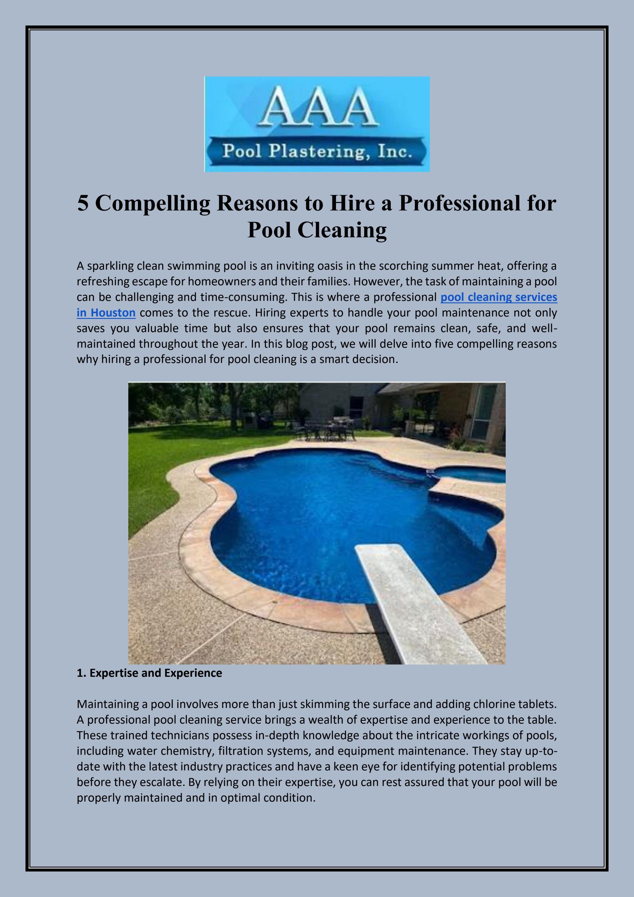 Hire the Best Pool Cleaning Services in Houston by AAA Pool Plastering