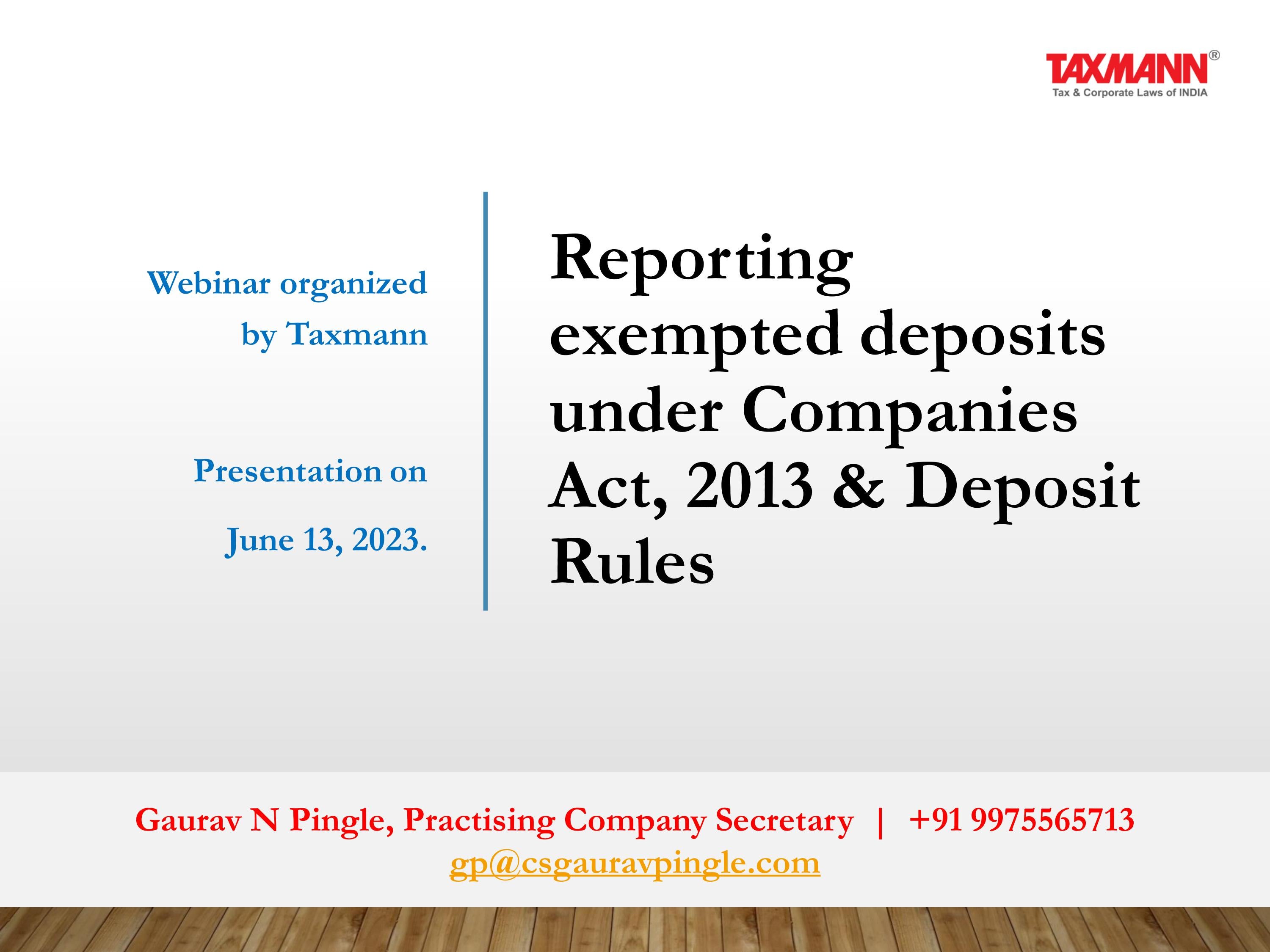 TaxmannPPT Reporting of Exempted Deposits under the Companies Act