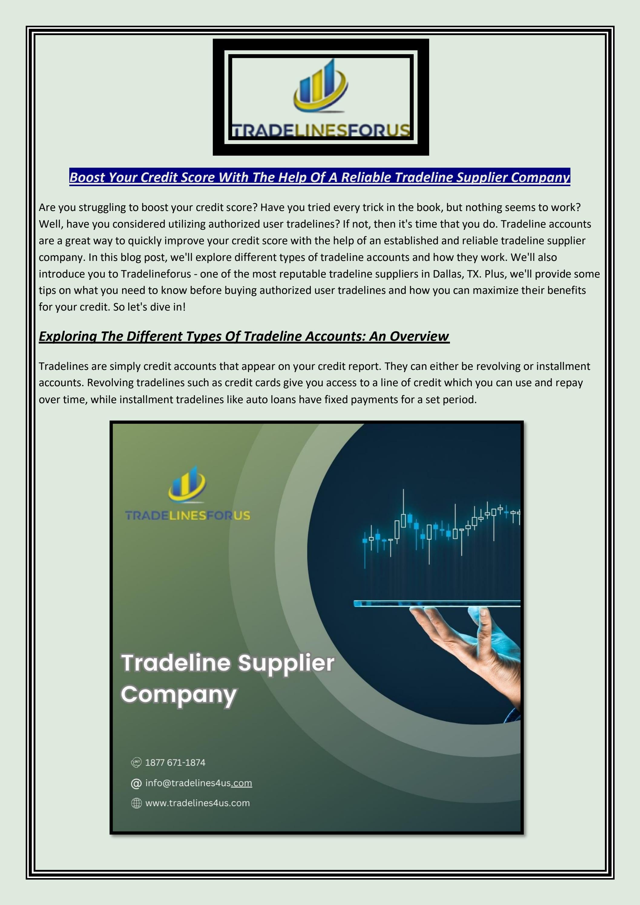 Boost Your Credit Score With The Help Of A Reliable Tradeline Supplier