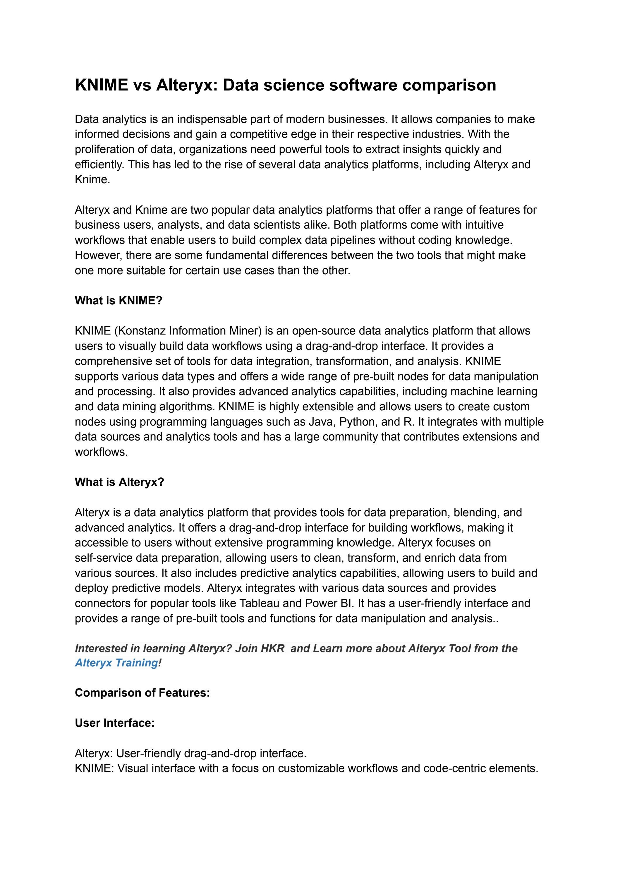 KNIME vs Alteryx Data science software comparison by sesame
