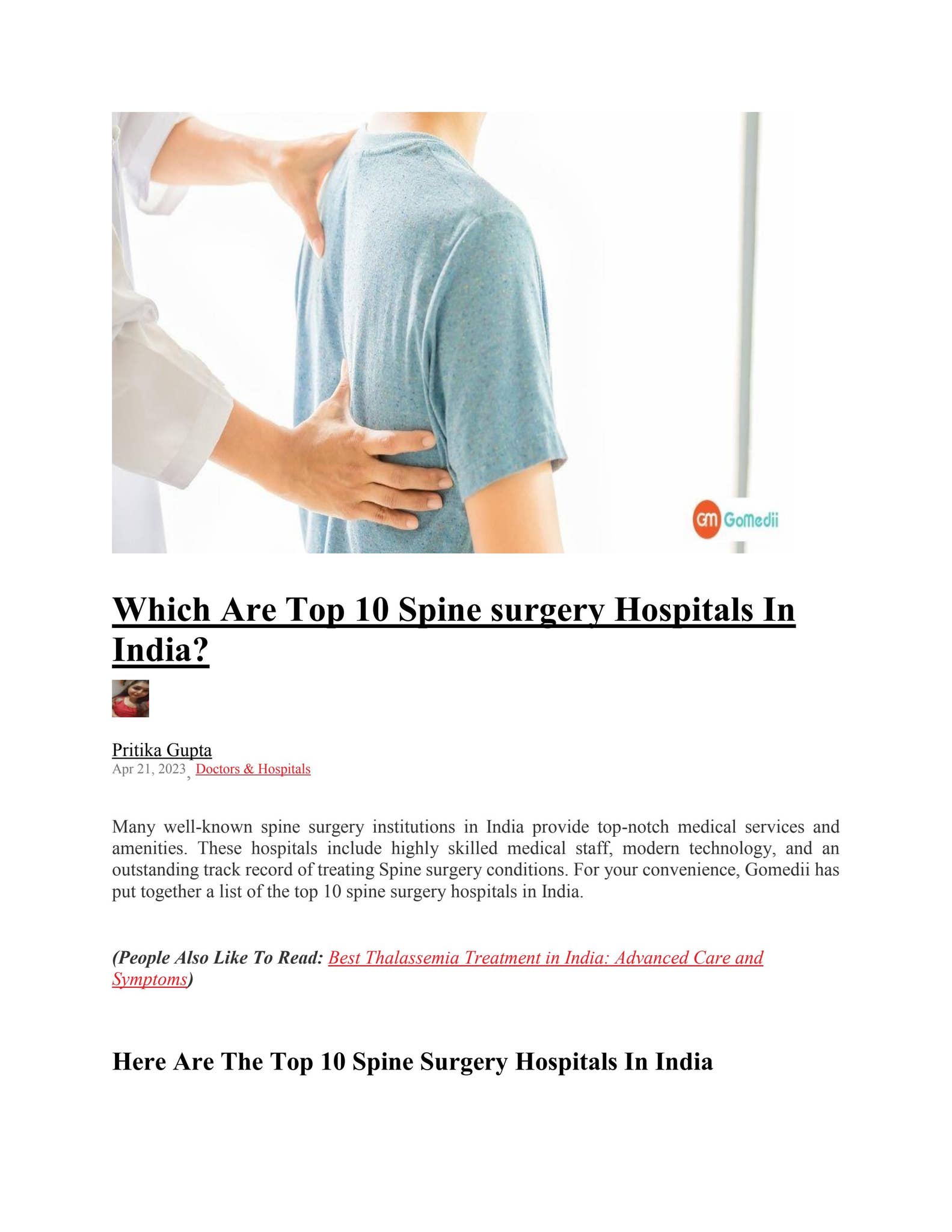 Top 10 spine surgery hospitals in India by Medical Travel Companies in ...
