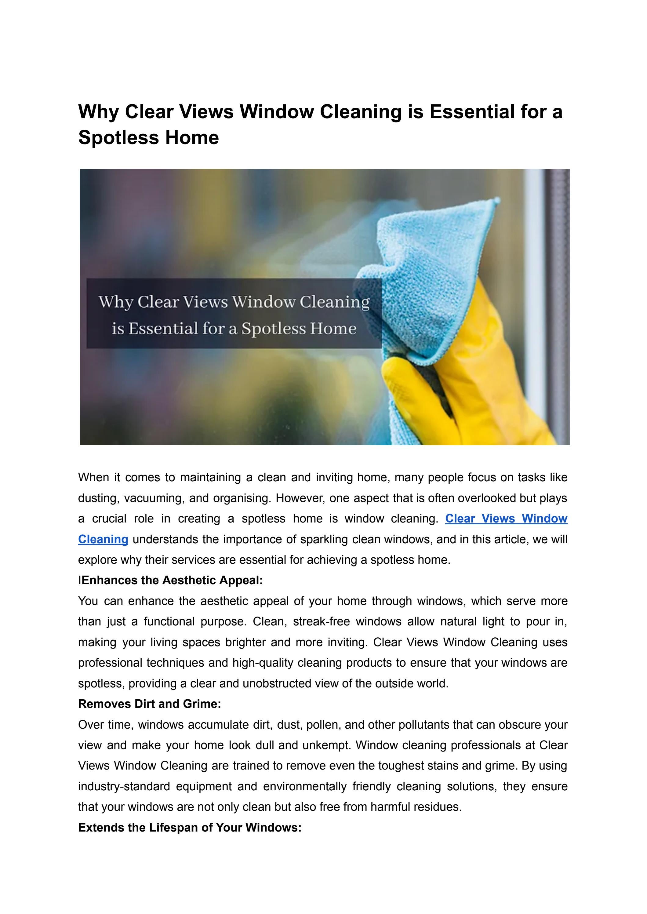 Why Clear Views Window Cleaning is Essential for a Spotless Home by