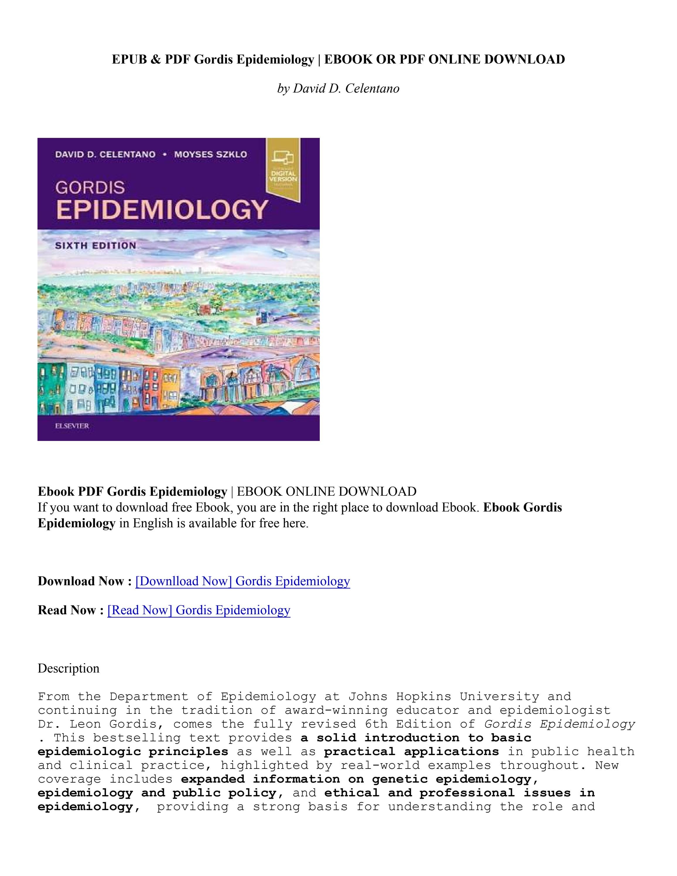 PDF Download Gordis Epidemiology David D. Celentano by MariaDavies
