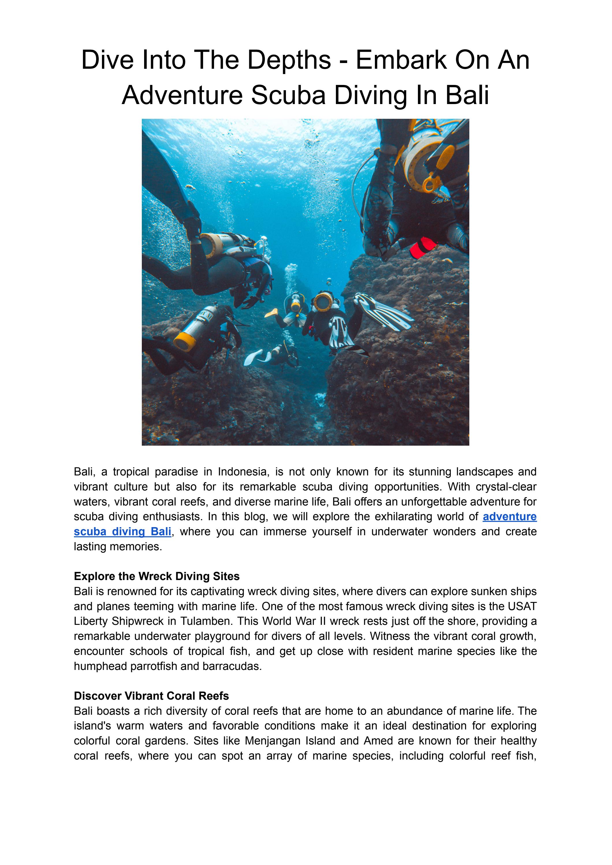 Dive Into The Depths Embark On An Adventure Scuba Diving In Bali by
