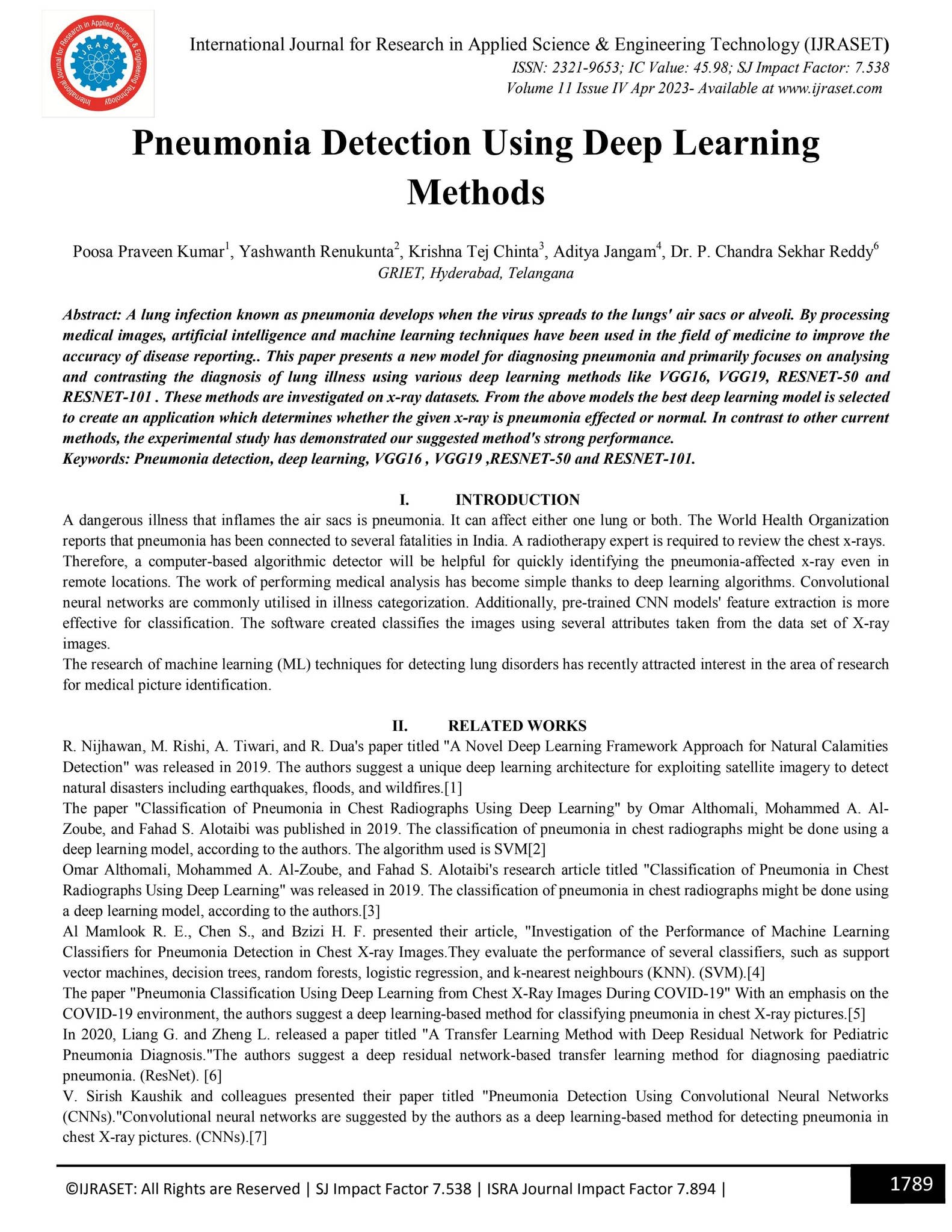 Pneumonia Detection Using Deep Learning Methods by IJRASET - Issuu