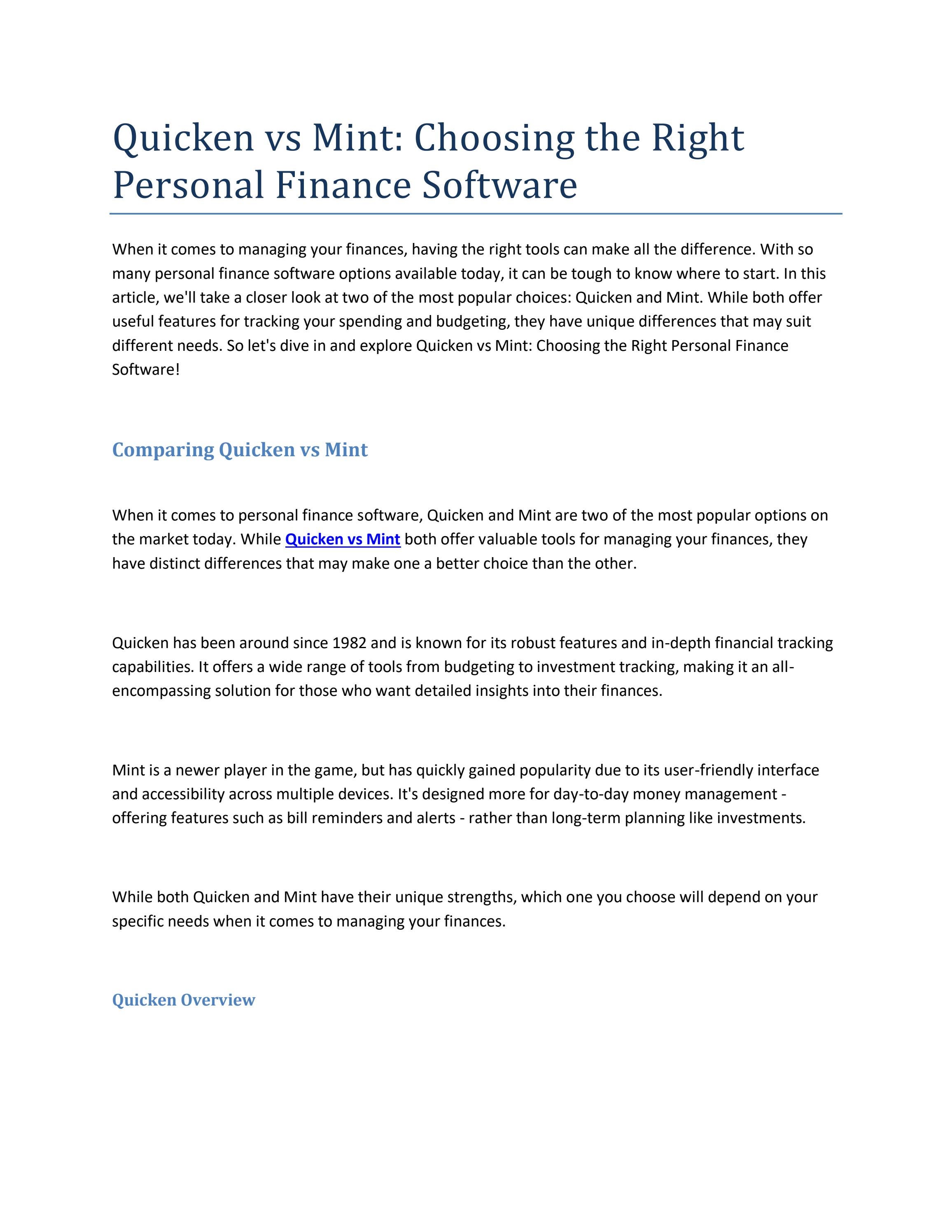 Quicken vs Mint Choosing the Right Personal Finance Software by Alice
