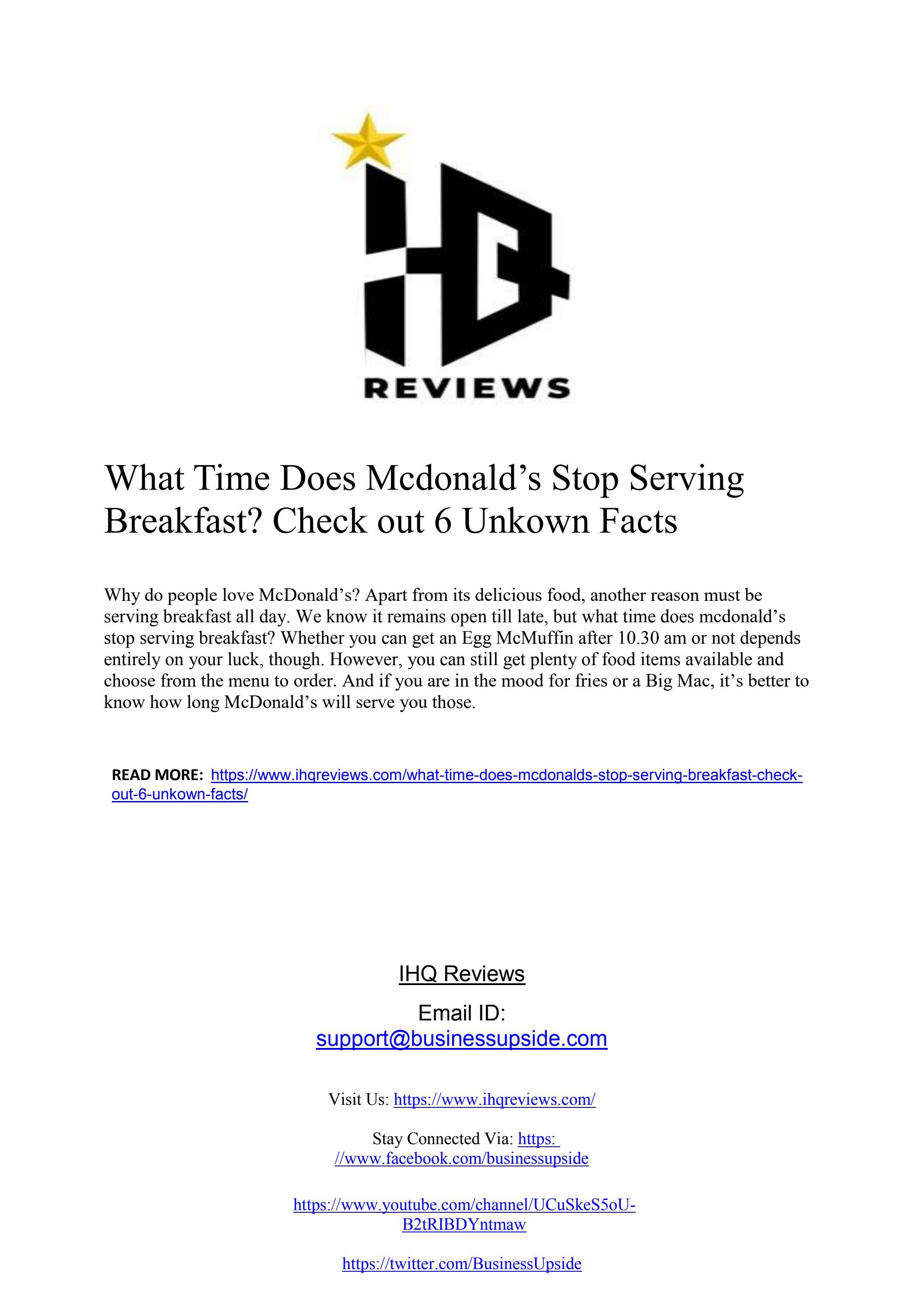 What Time Does Mcdonald’s Stop Serving Breakfast? Check out 6 Unkown