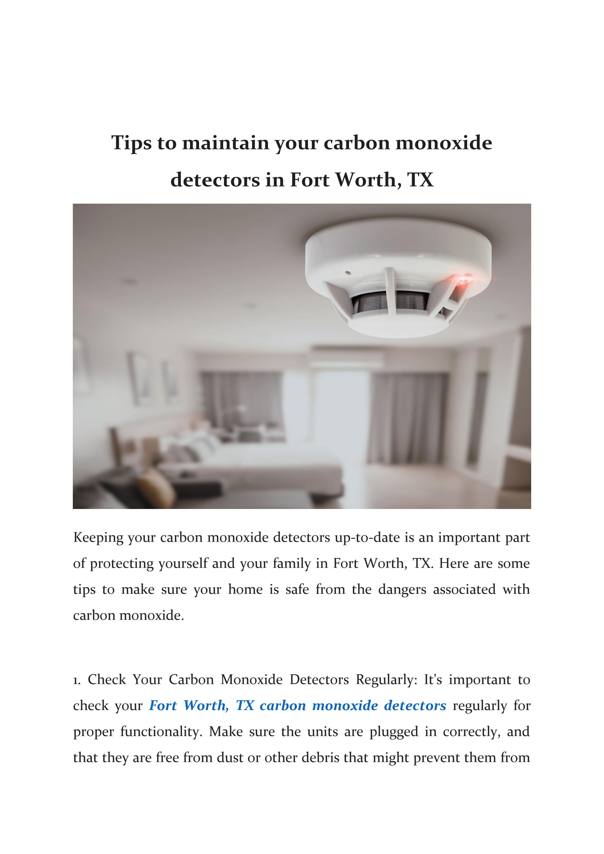 Tips to maintain your carbon monoxide detectors in Fort Worth, TX by