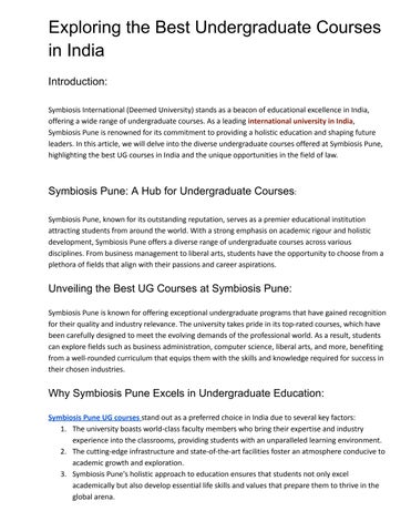 Exploring the Best Undergraduate Courses in India by Symbiosis Pune Issuu Exploring the Best Undergraduate Courses in India by Symbiosis Pune Issuu