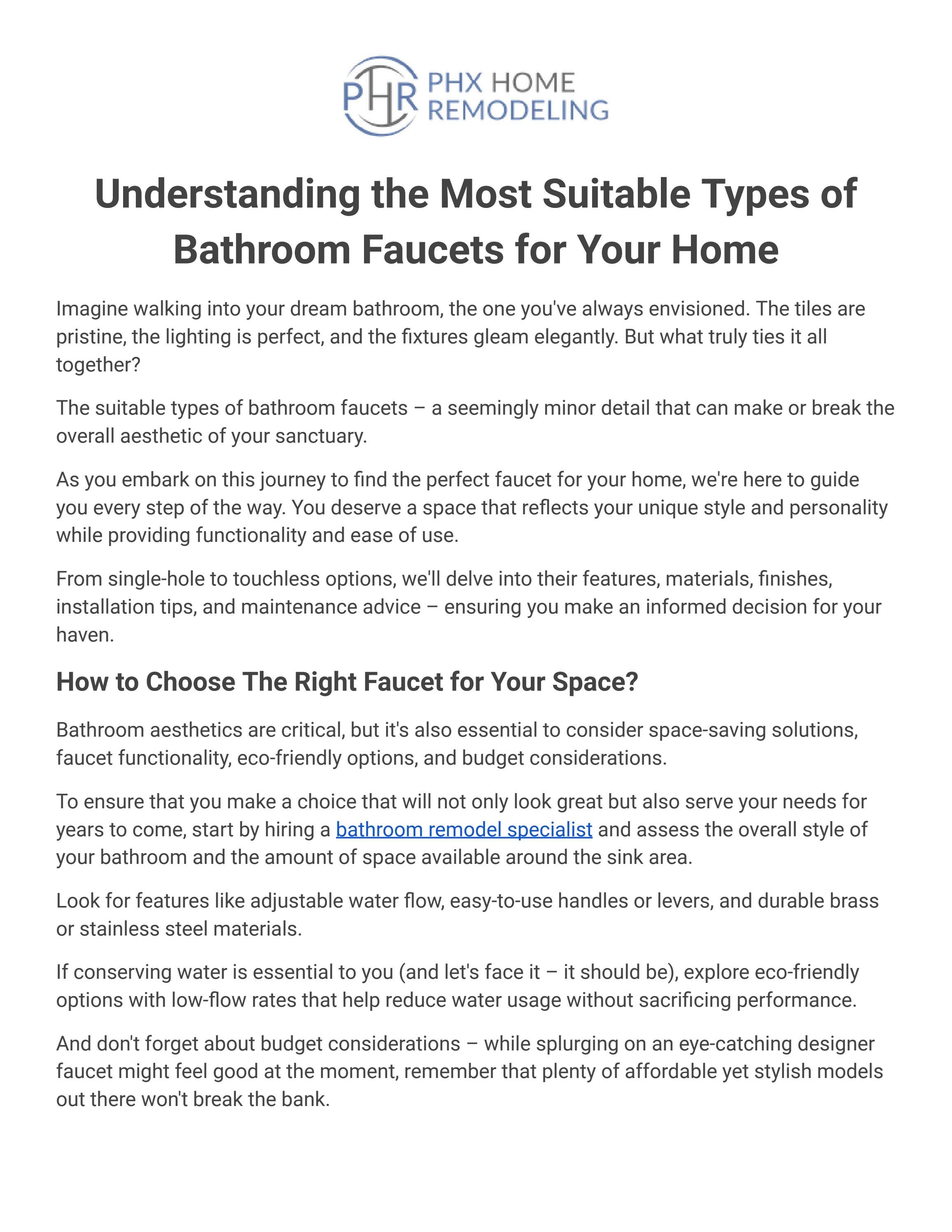 Types of Bathroom Faucets by Phx Remodeling Writer Issuu