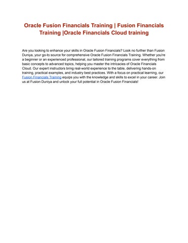 Fusion Financials Training |Oracle Financials Cloud training | Oracle ...