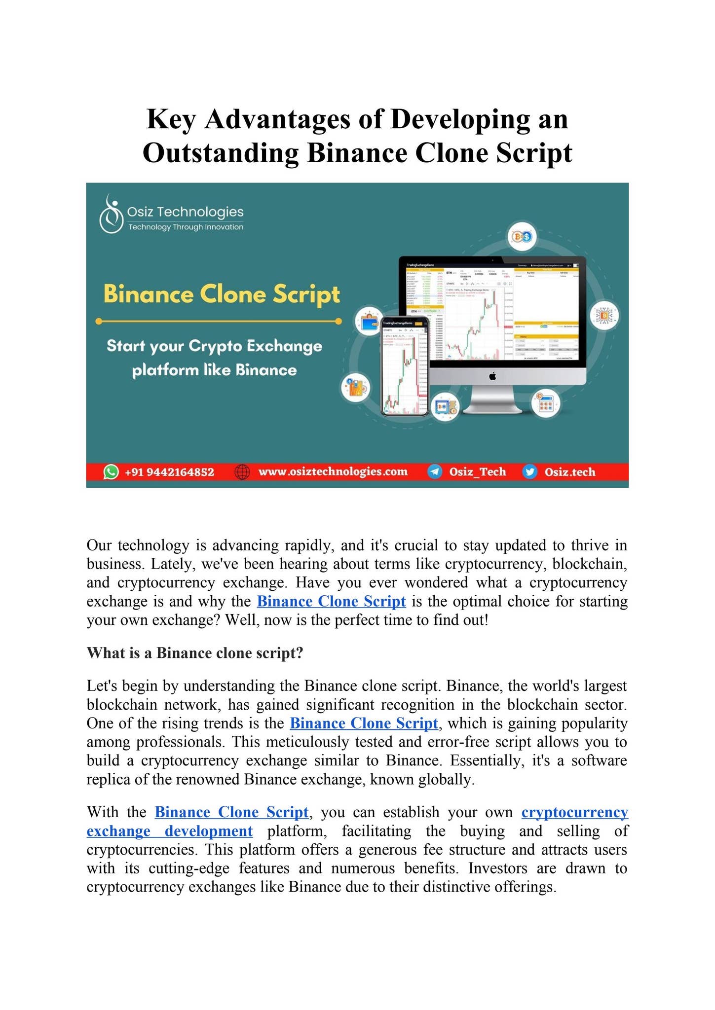Key Advantages of Developing an Outstanding Binance Clone Script by Adina  Elsa - Issuu