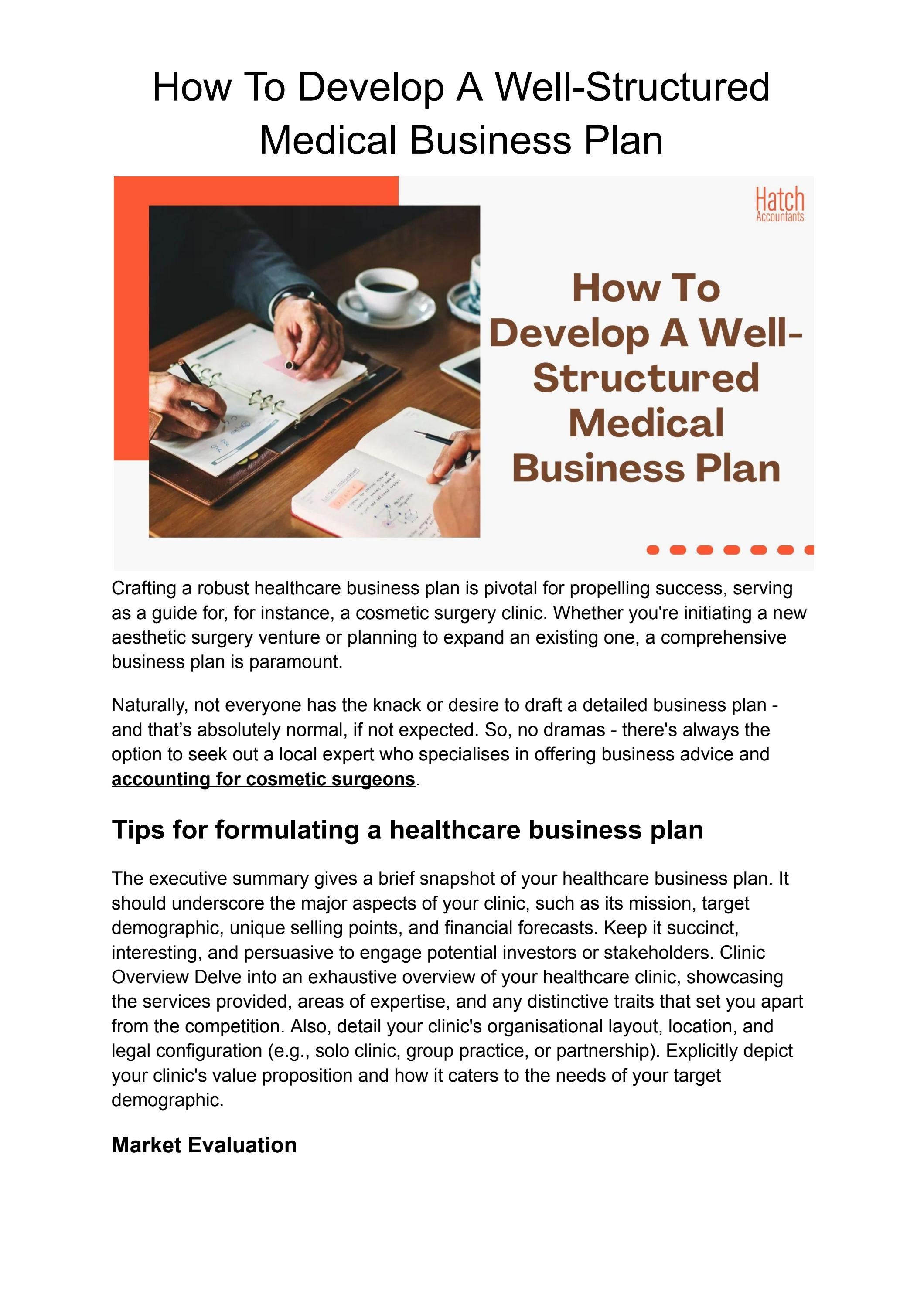 How To Develop A WellStructured Medical Business Plan by