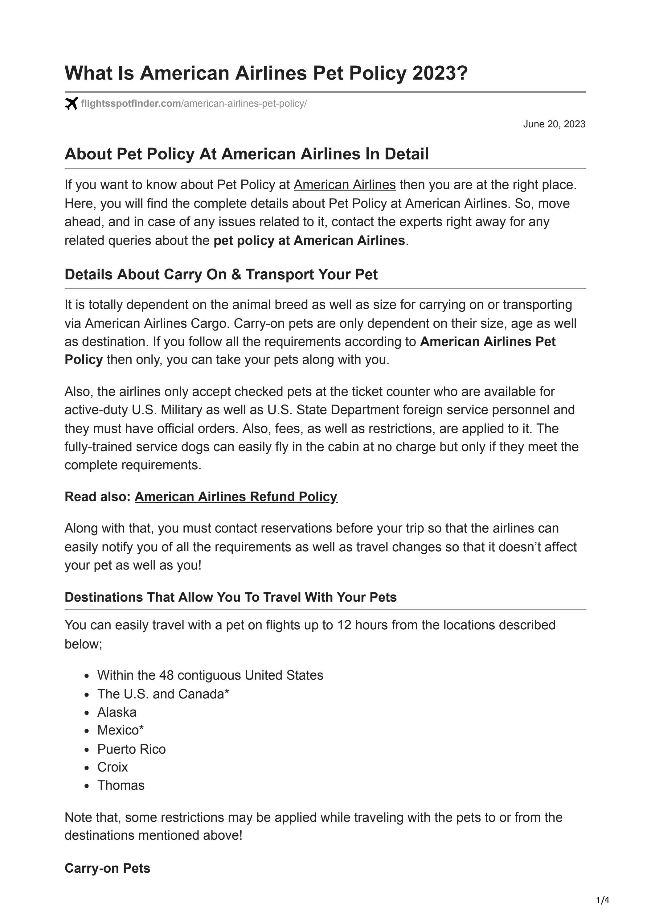 American Airlines Pet Policy 2023 by flightsspotfinder Issuu