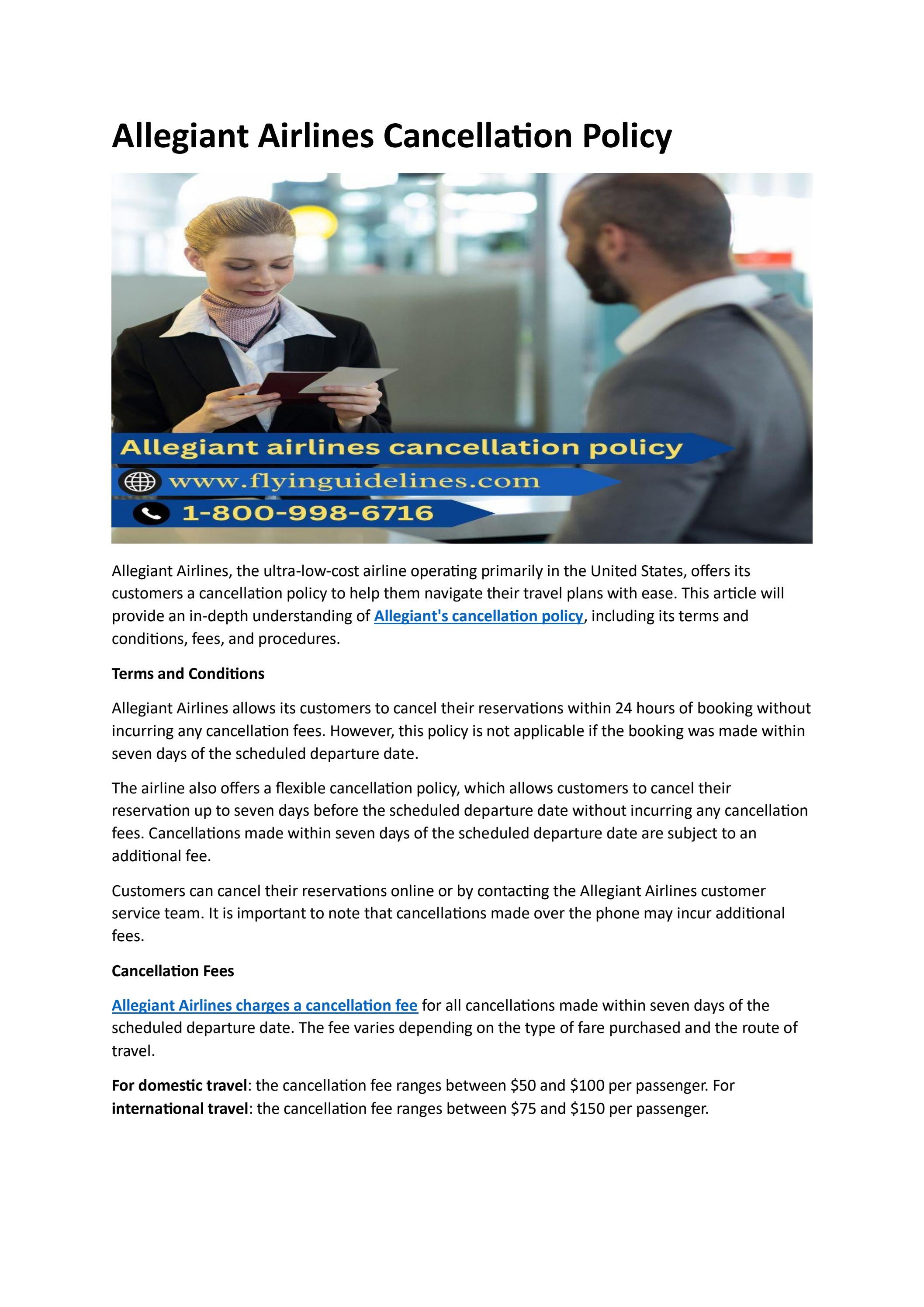 Allegiant Airlines Cancellation Policy by flying guidelines Issuu