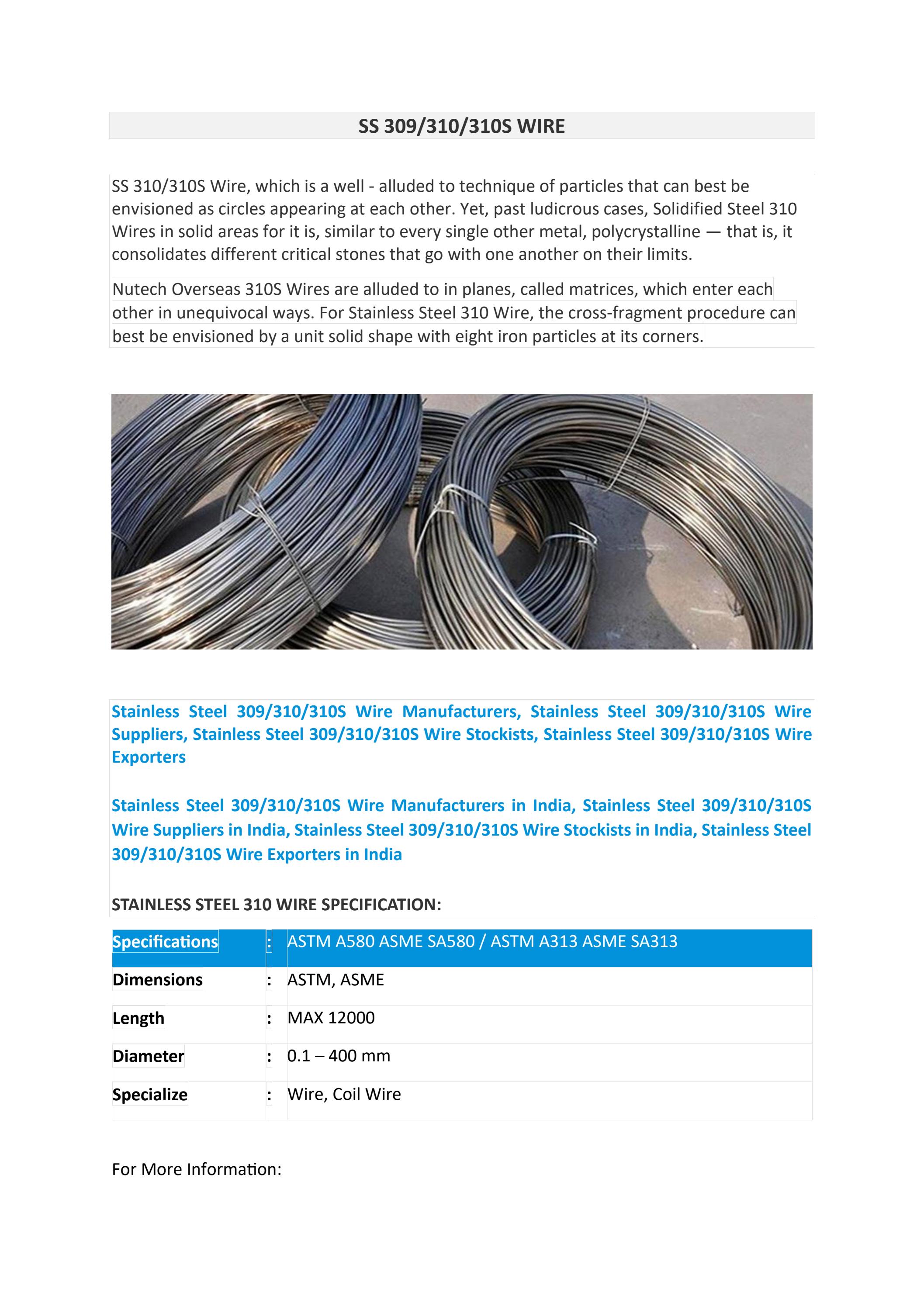 Stainless Steel 310 Wire Exporters in India by Nutech Overseas Issuu