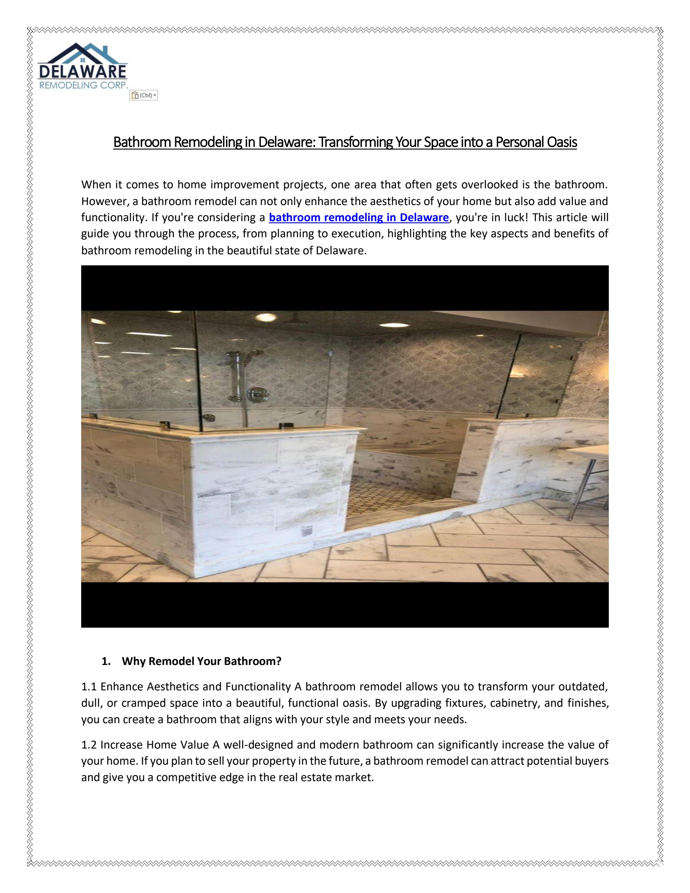 Bathroom Remodeling in Delaware Transforming Your Space into a