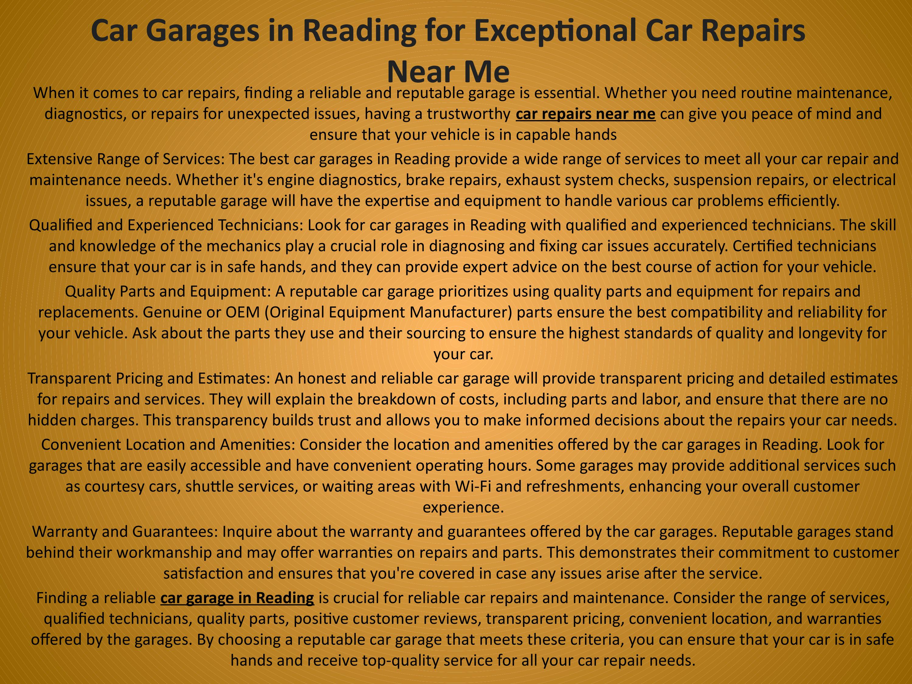 Car Garages in Reading for Exceptional Car Repairs Near Me by