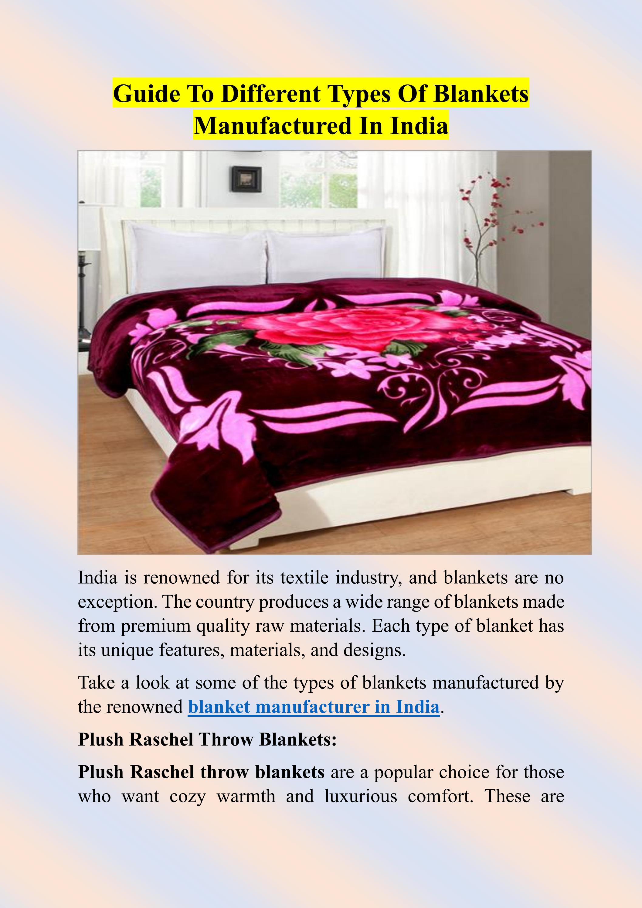 Guide to different types of blankets manufactured in India by Jindal
