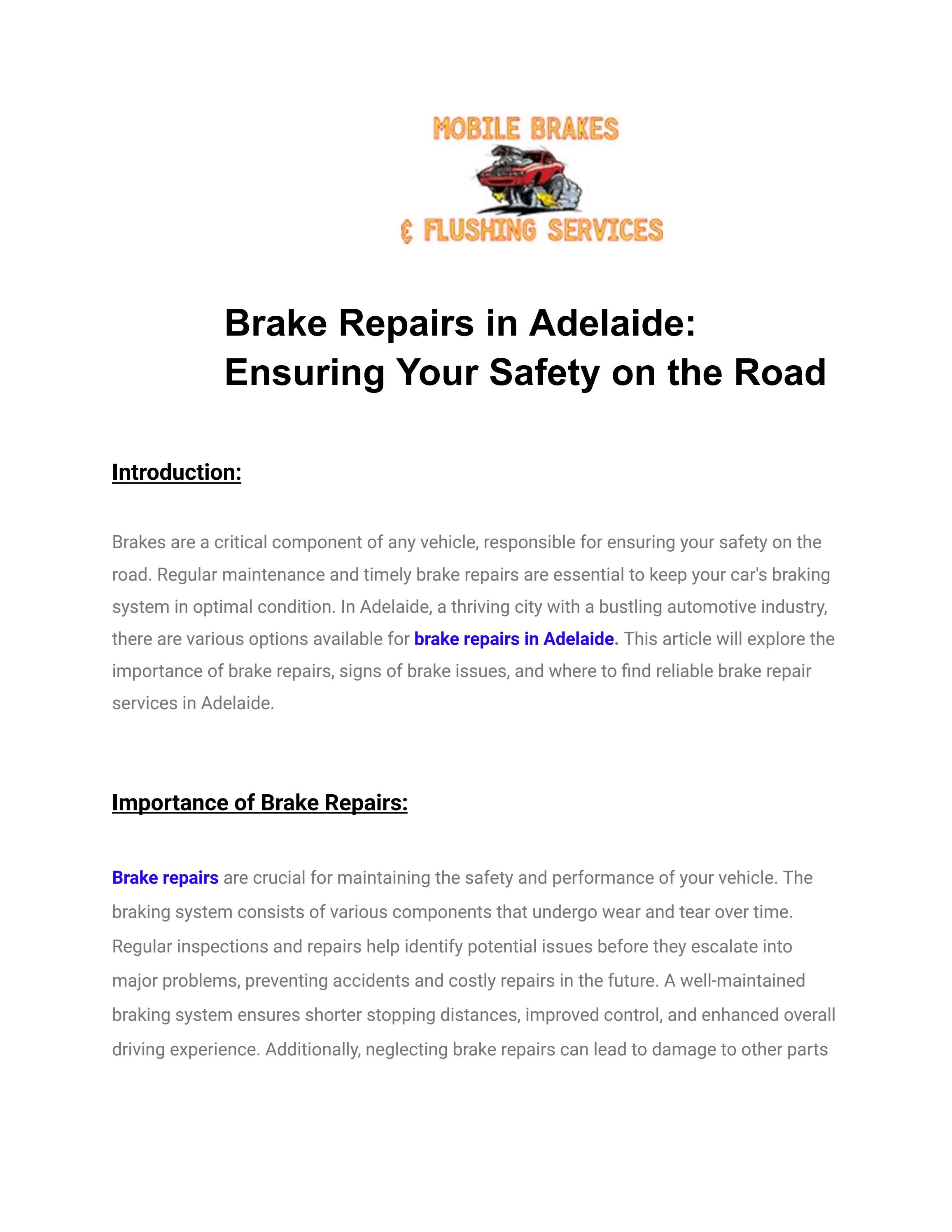Brake Repairs In Adelaide by Mobile Brakes Issuu