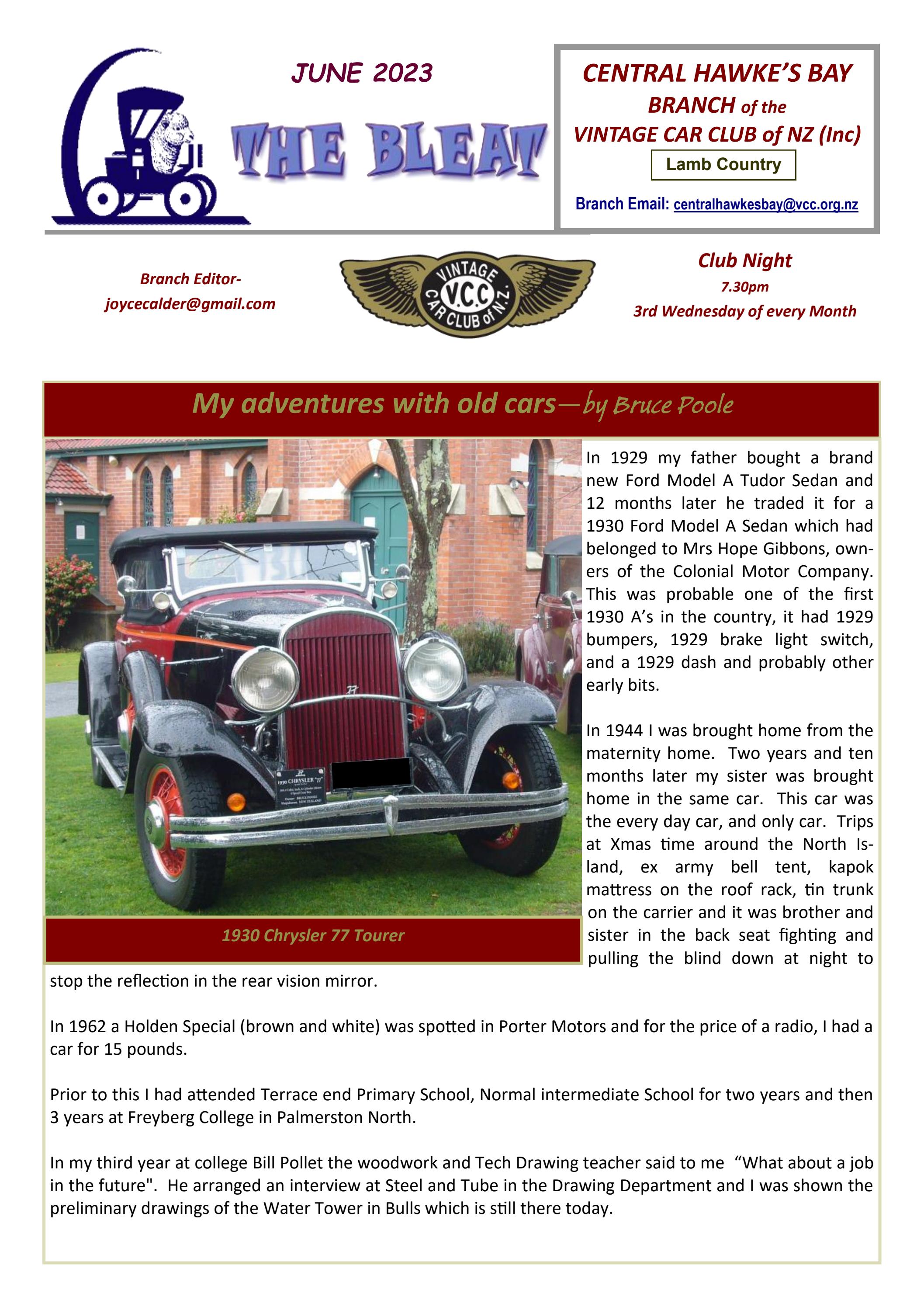 VCC CENTRAL HAWKES BAY BLEAT JUNE 2023 by Vintage Car Club of New