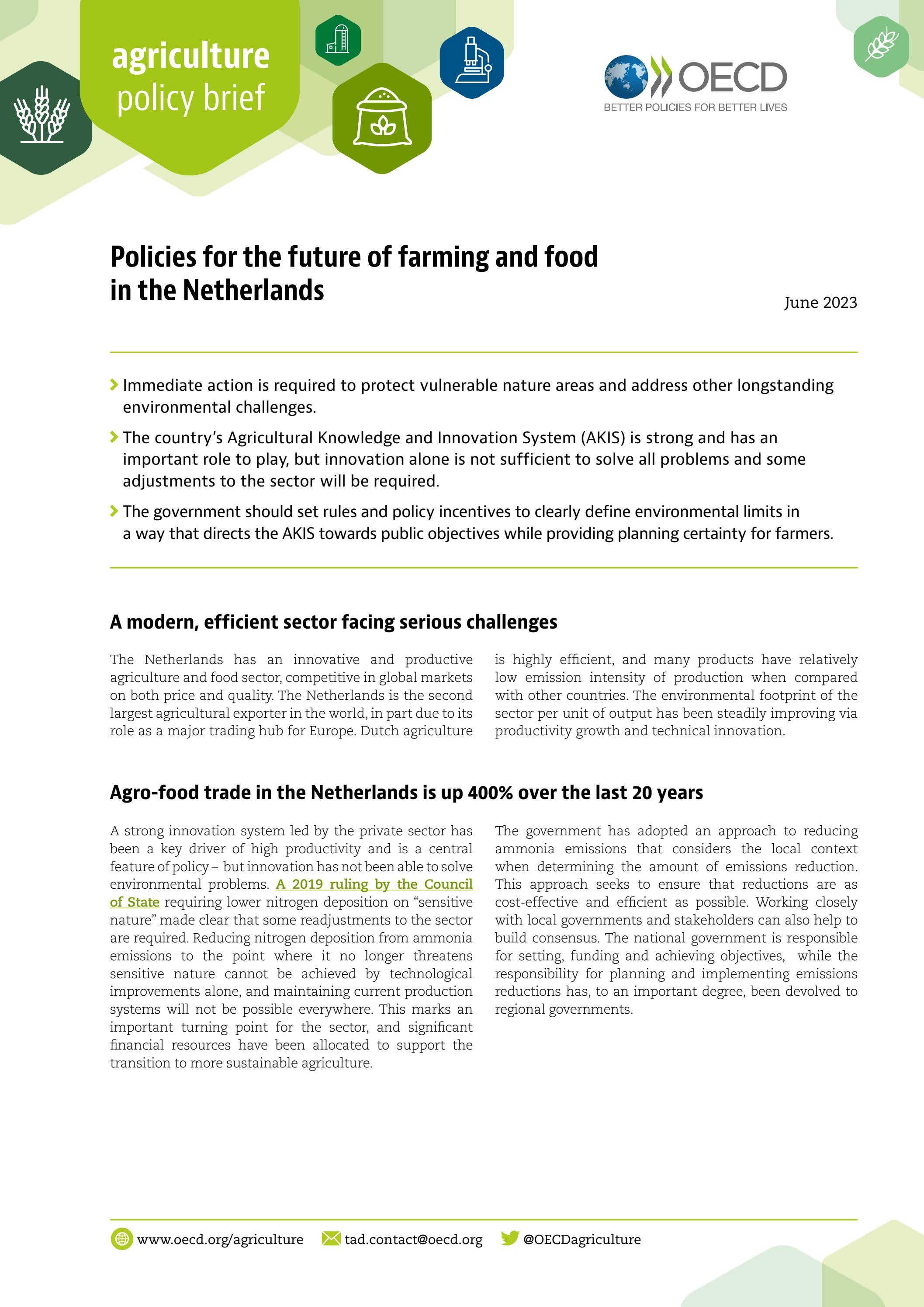 Policies for the future of farming and food in the Netherlands by OECD ...
