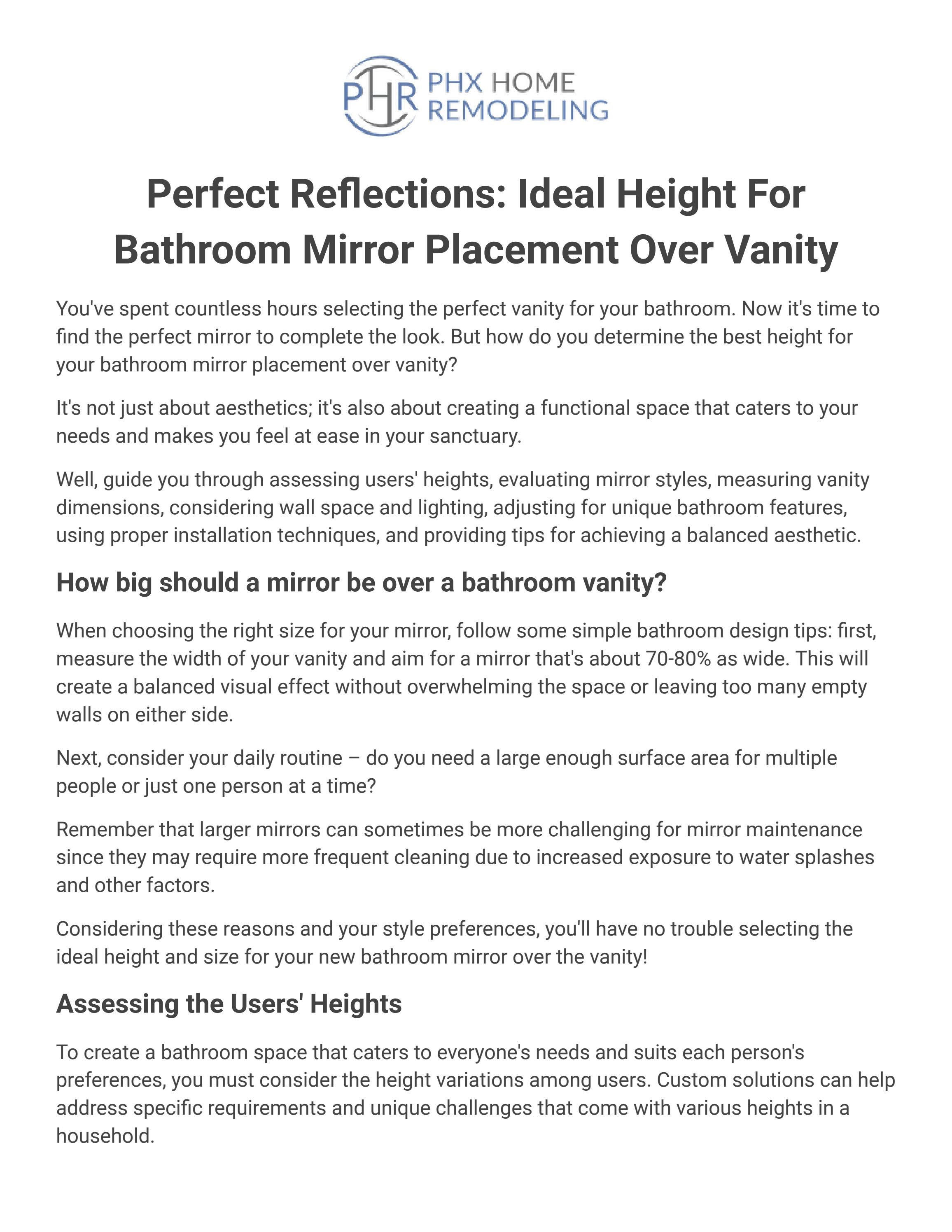 Perfect Reflections Ideal Height For Bathroom Mirror Placement Over