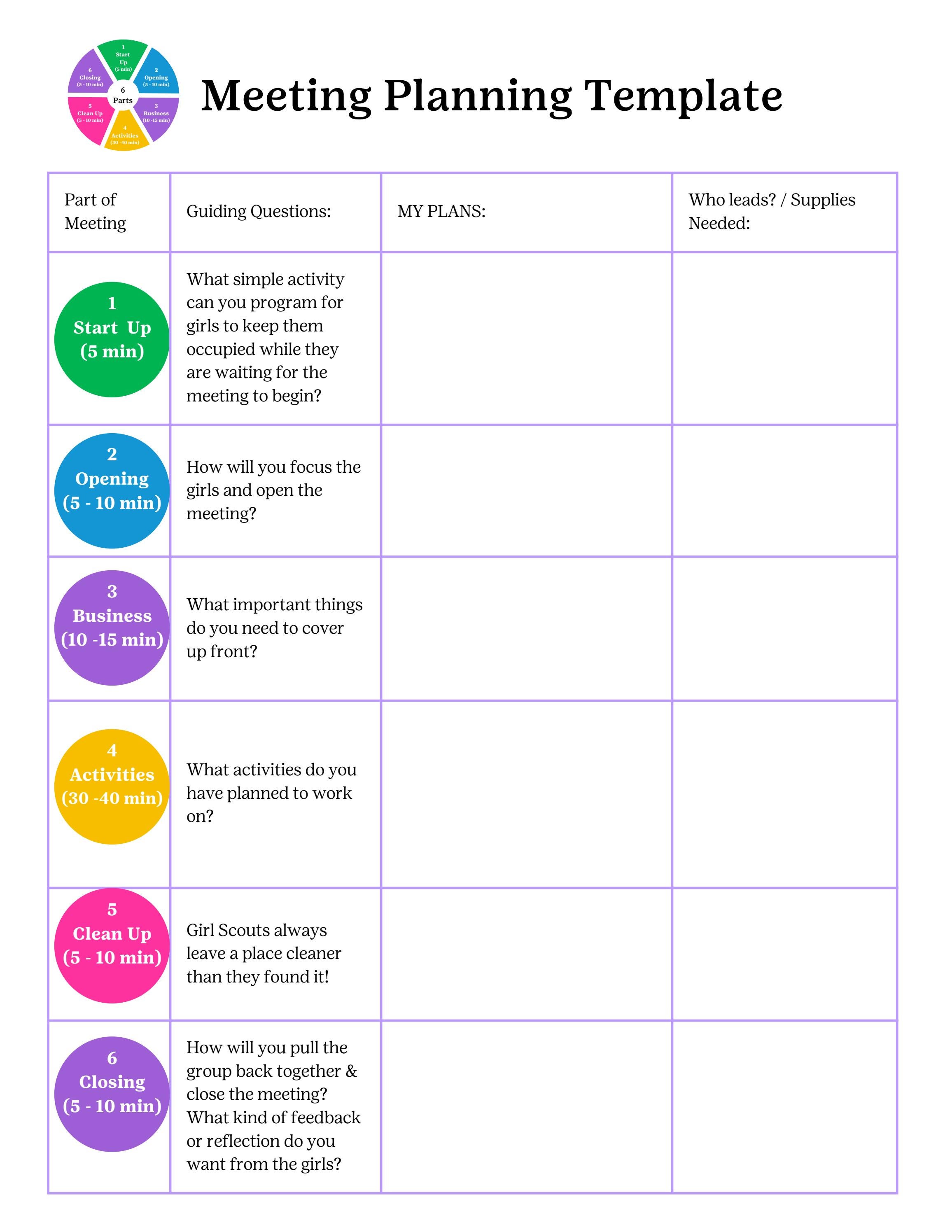 TR101 Blank Meeting Planning Template By Girl Scouts Of Northeast Texas